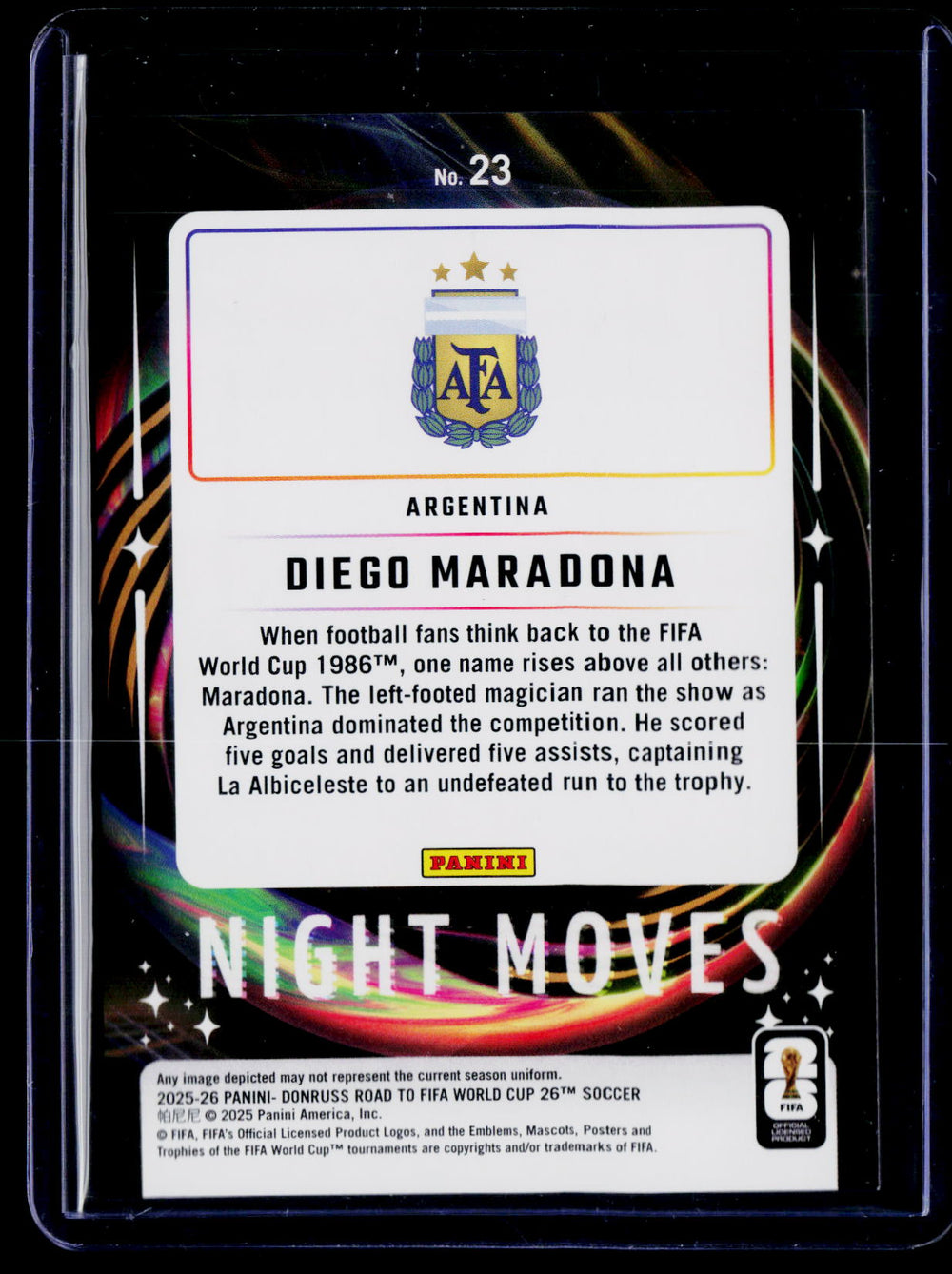 2025-26 Donruss Road to FIFA World Cup #23 Diego Maradona Night Moves