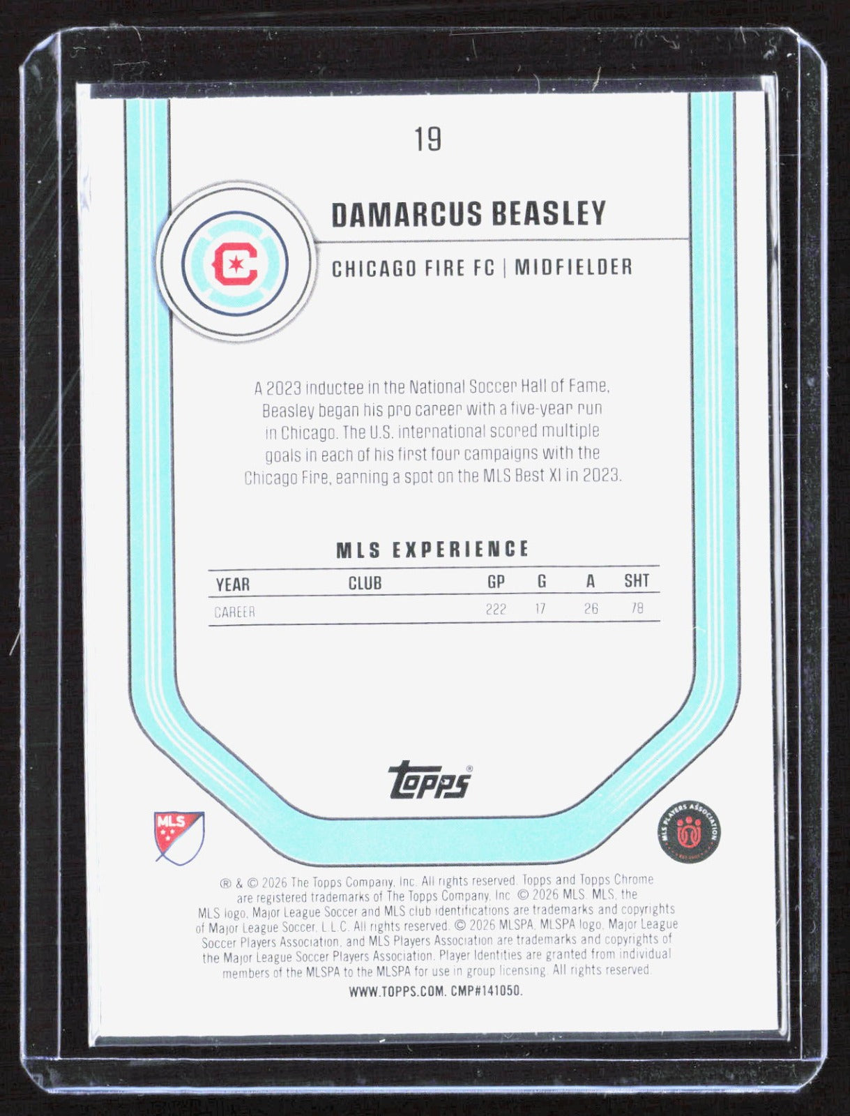 2026 Topps Chrome MLS - Aqua Refractor DaMarcus Beasley 19 /199 Chicago Fire