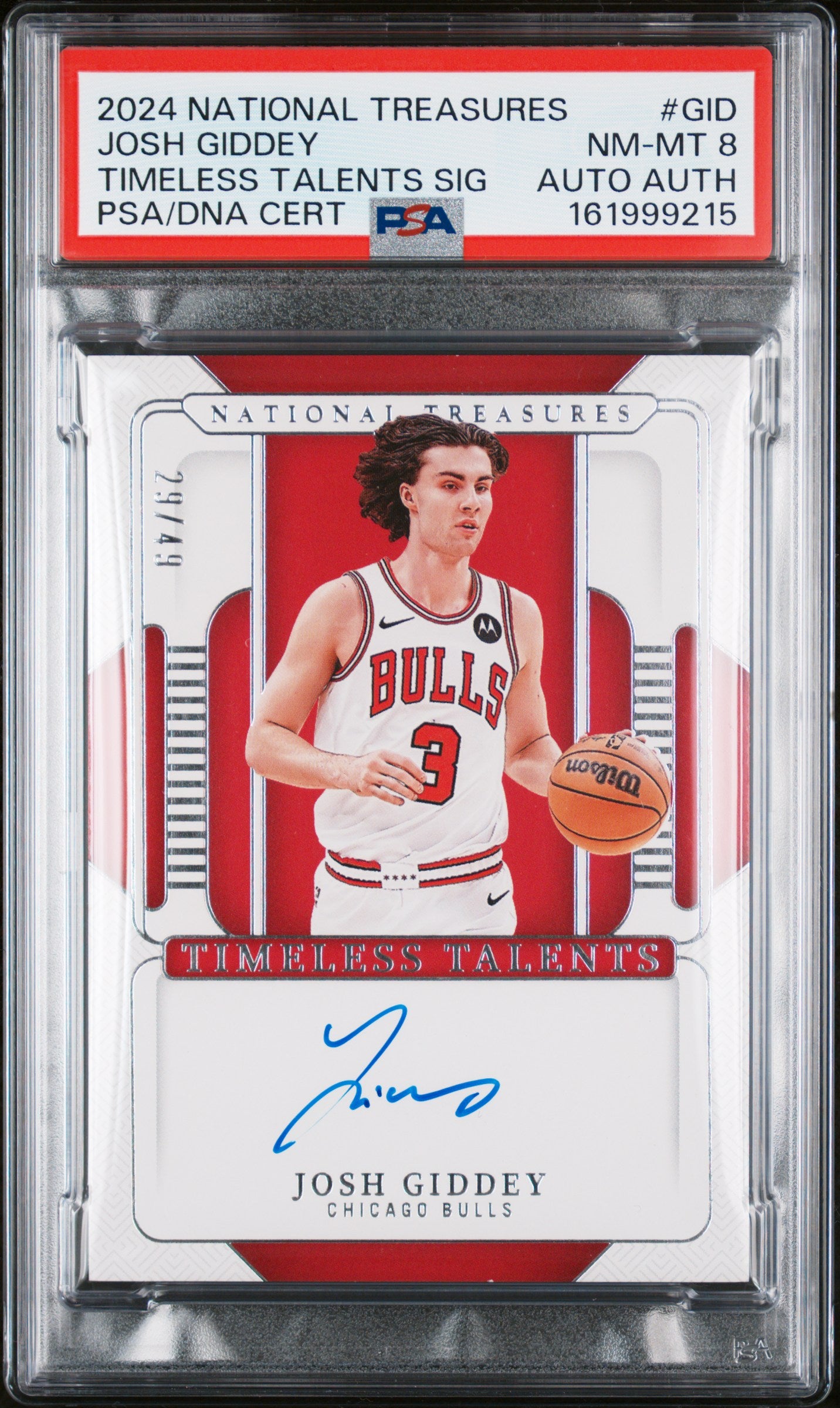 2024 Panini National Treasures Timeless Talents Signatures Josh Giddey PSA 8