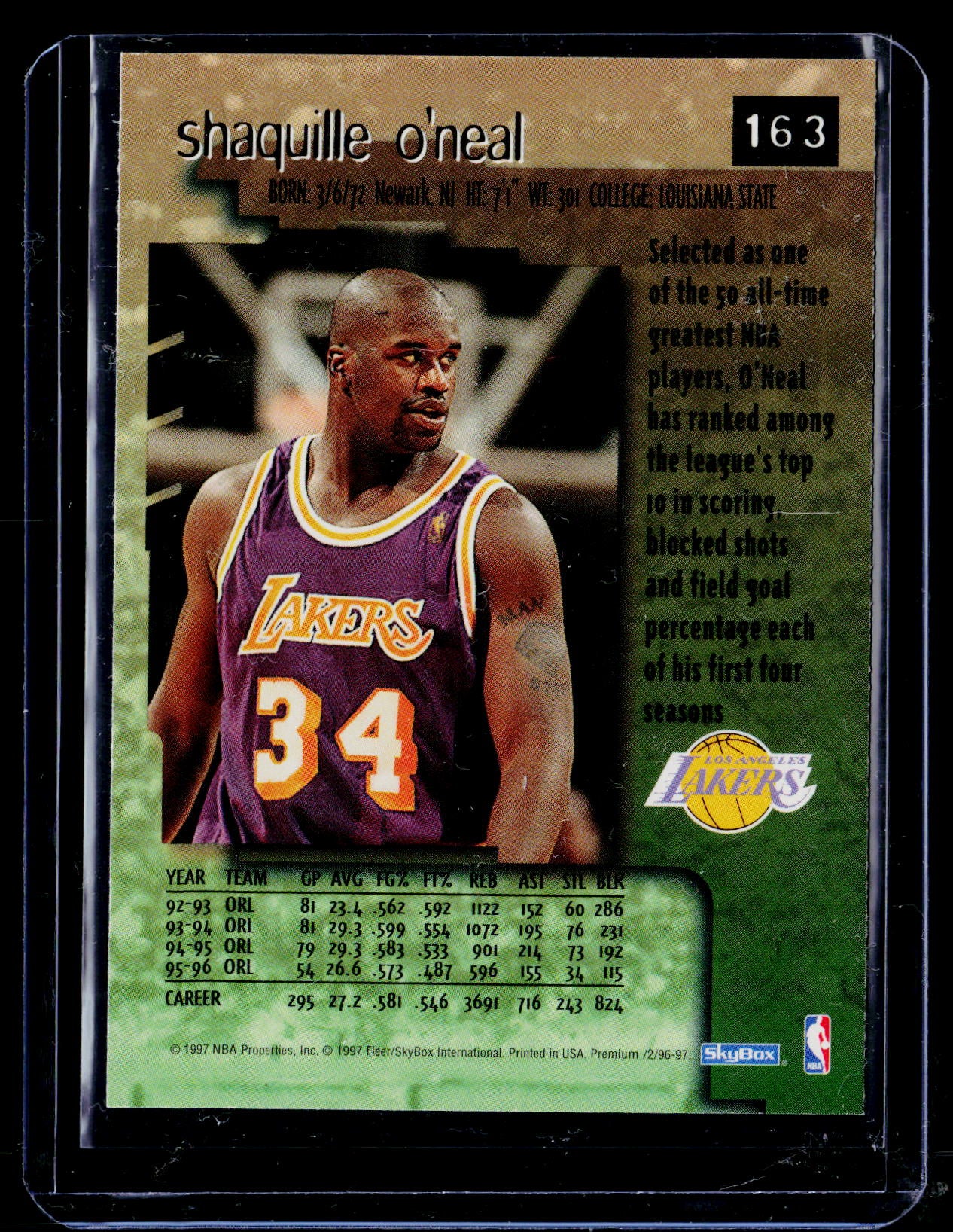 1996-97 SkyBox Premium #163 Shaquille O'Neal