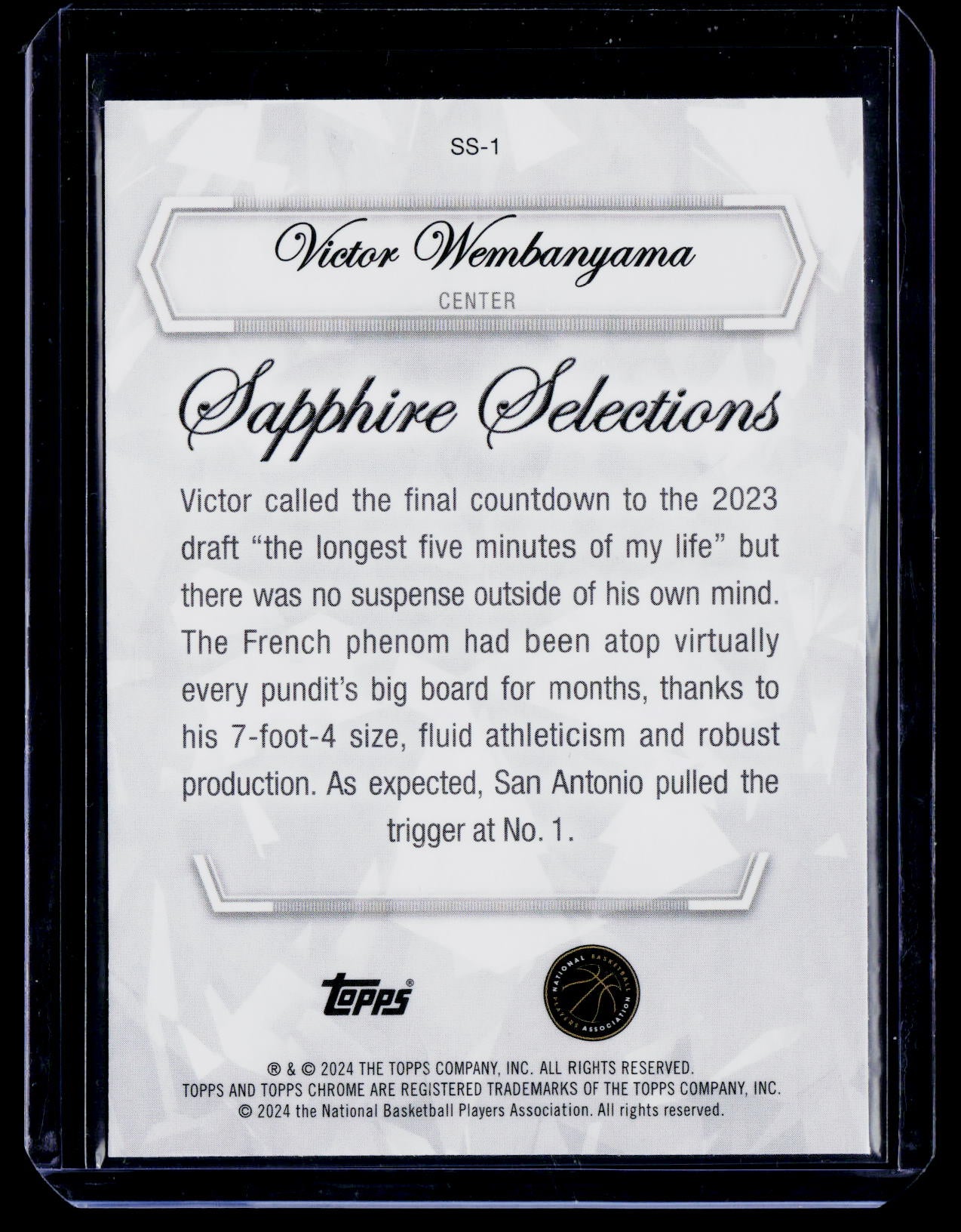 2023-24 Topps Chrome Sapphire Edition #SS-1 Victor Wembanyama Sapphire Selections RC