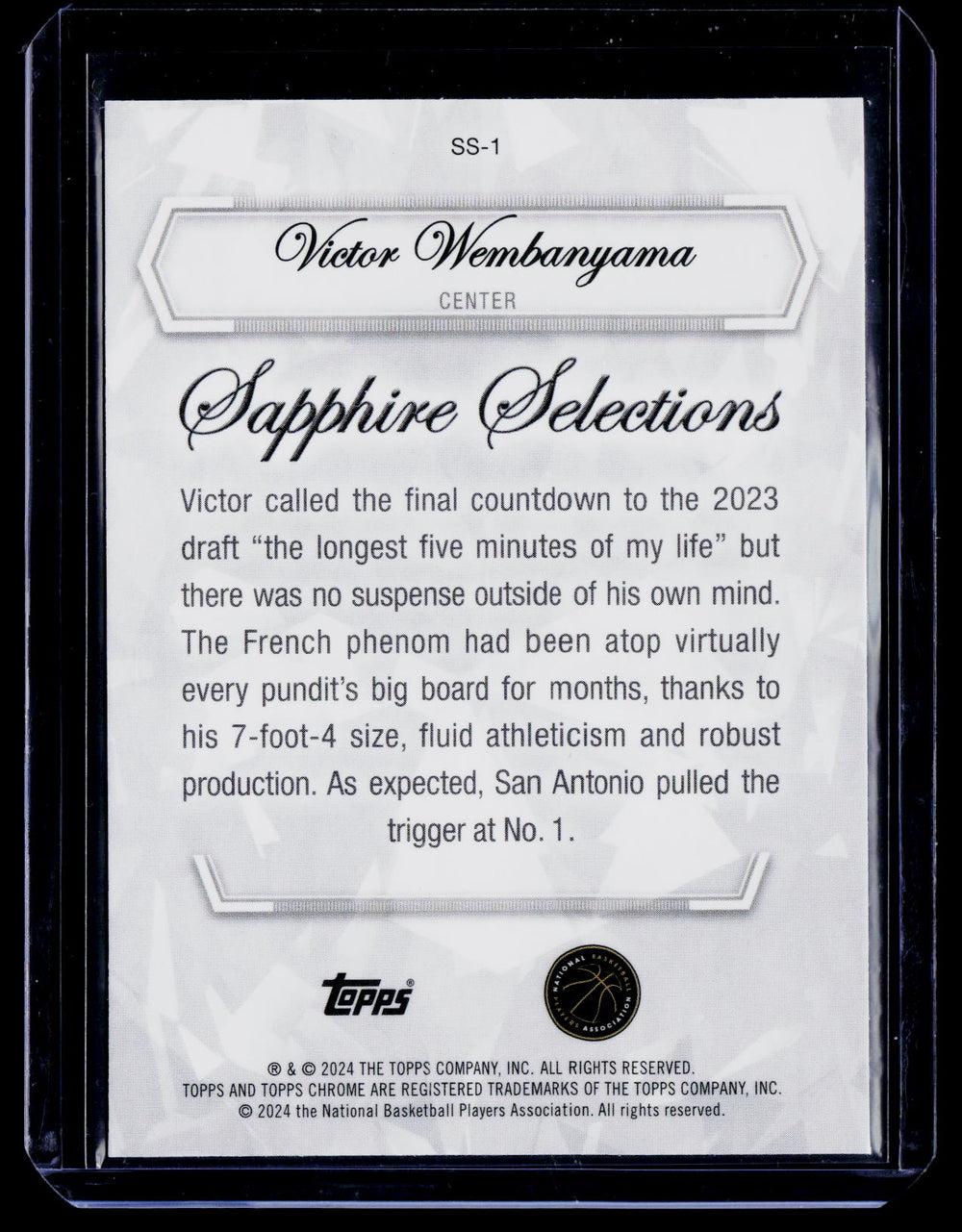 2023-24 Topps Chrome Sapphire Edition #SS-1 Victor Wembanyama Sapphire Selections RC