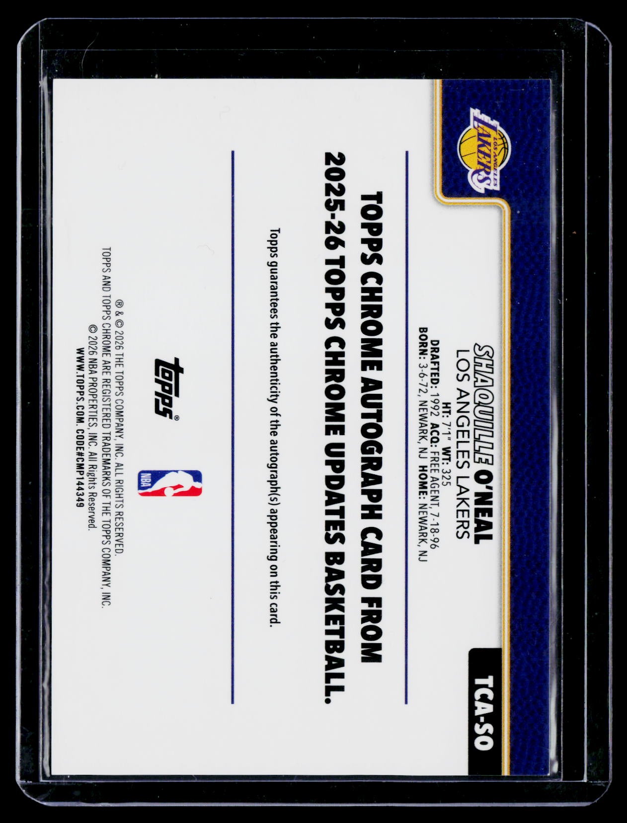 2025-26 Topps Chrome Update #TCSO Shaquille O’Neal Gold Geometric Refractor Jersey Number