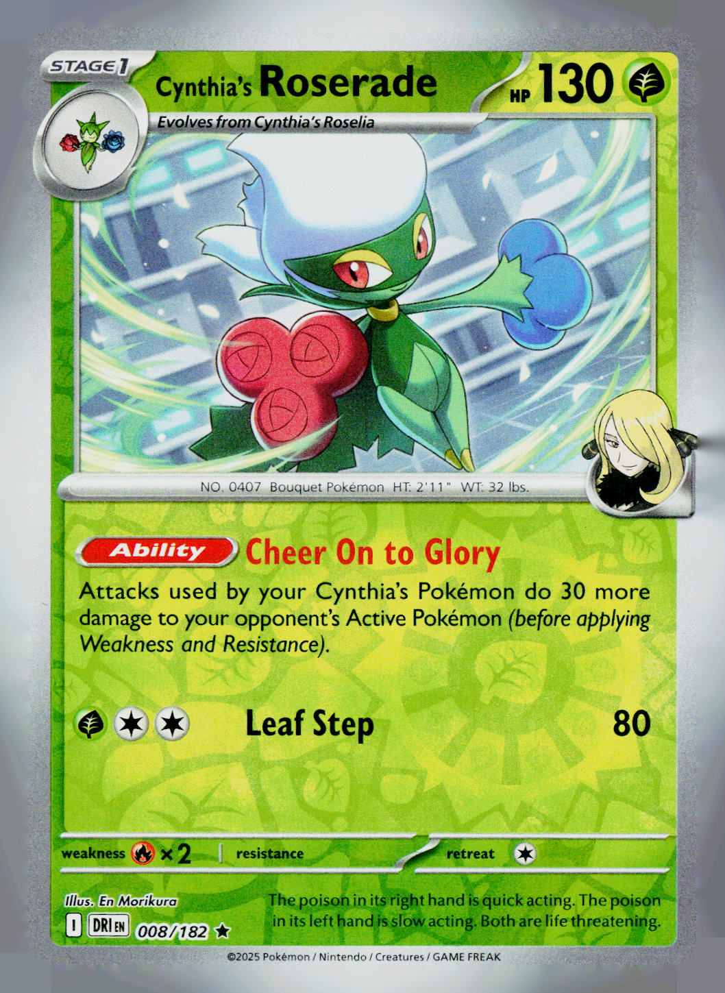 Cynthia's Roserade DRI 008/182 Reverse Holo NM