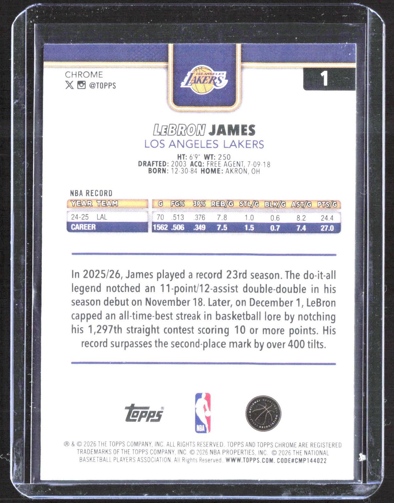 2025-26 Topps Chrome Update #1 LeBron James