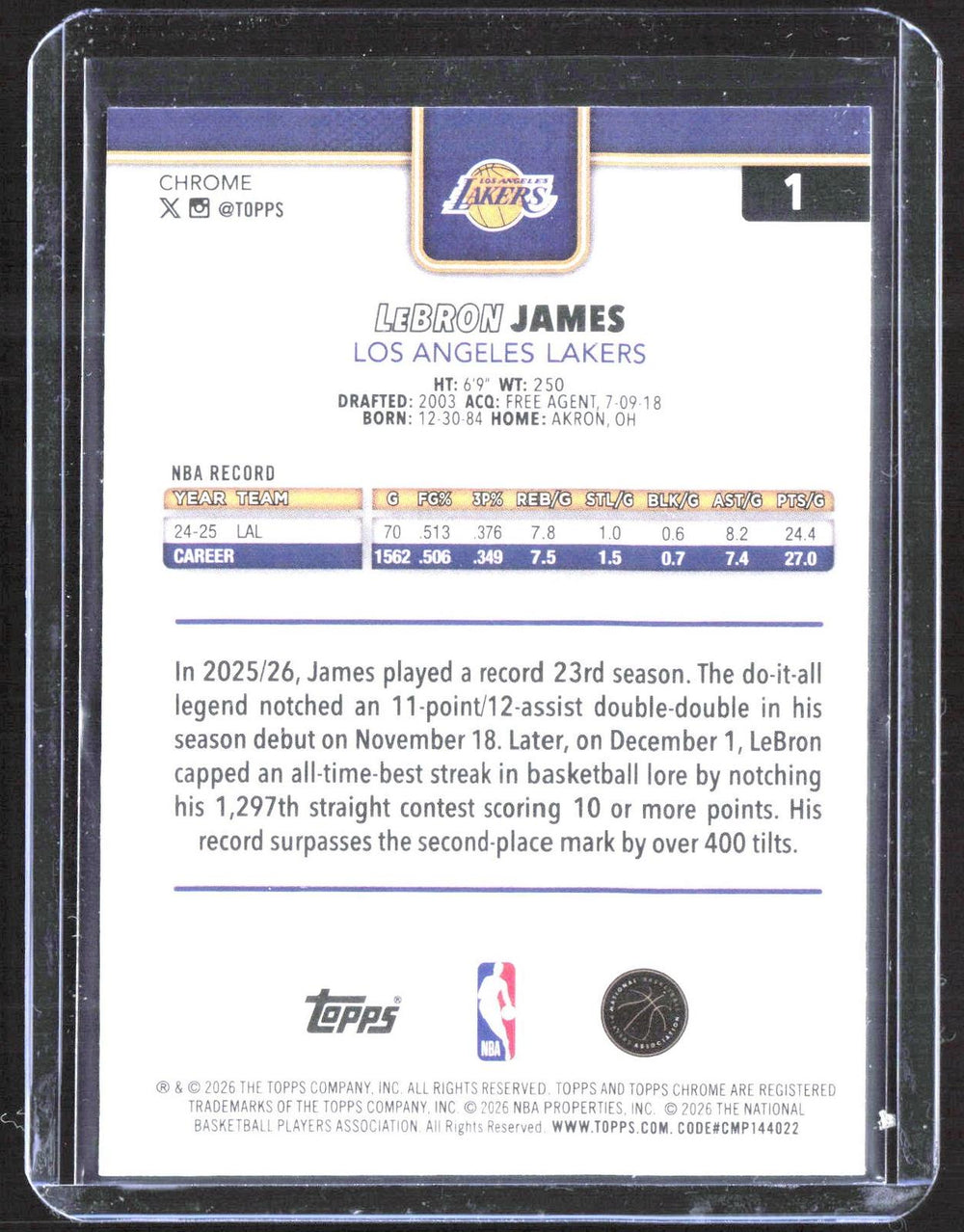 2025-26 Topps Chrome Update #1 LeBron James