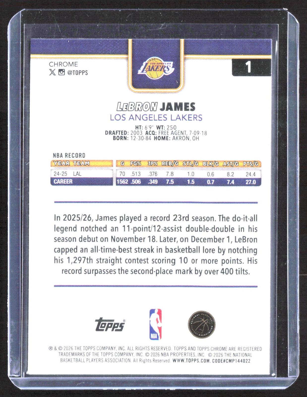 2025-26 Topps Chrome Update #1 LeBron James XFractor