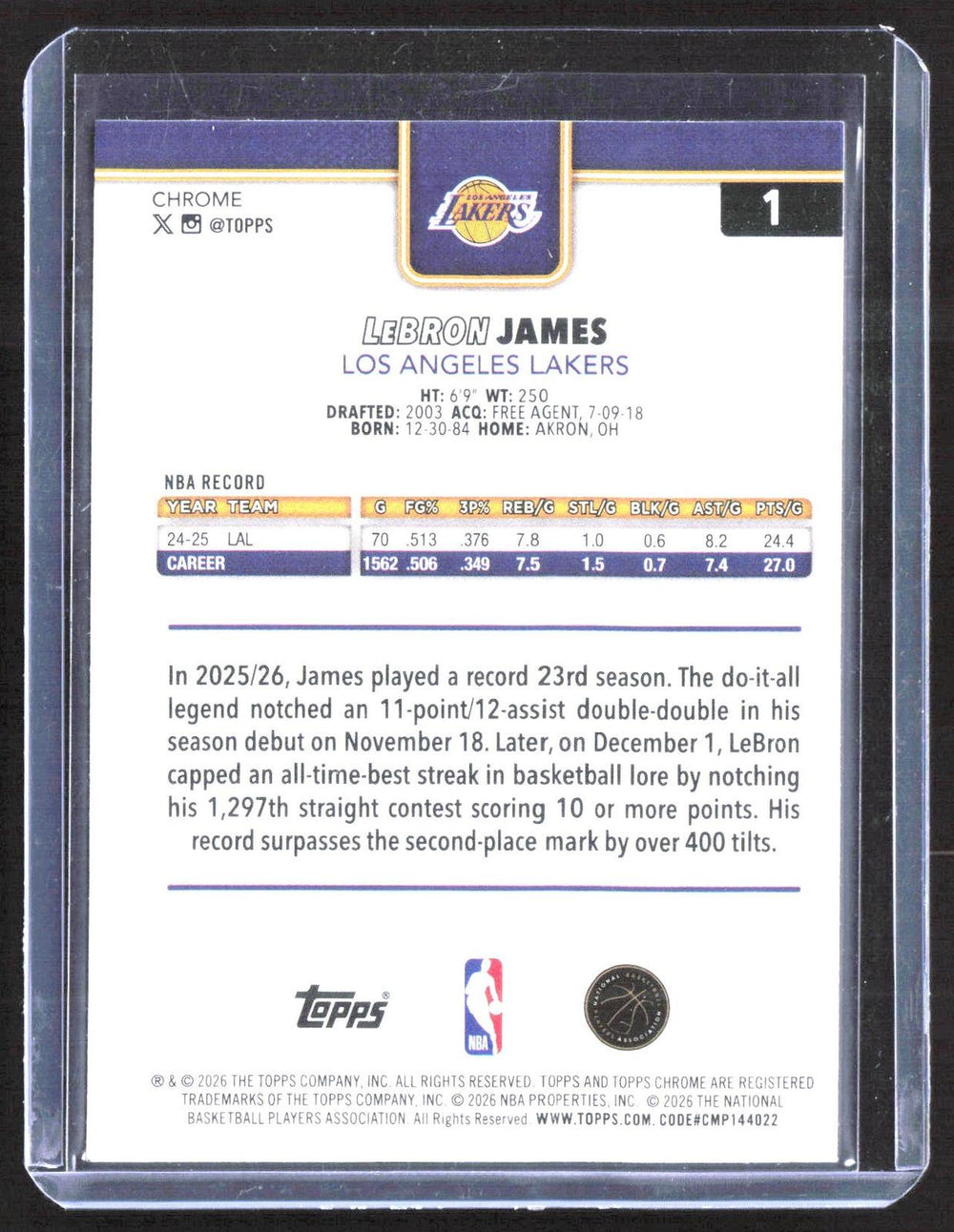 2025-26 Topps Chrome Update #1 LeBron James XFractor