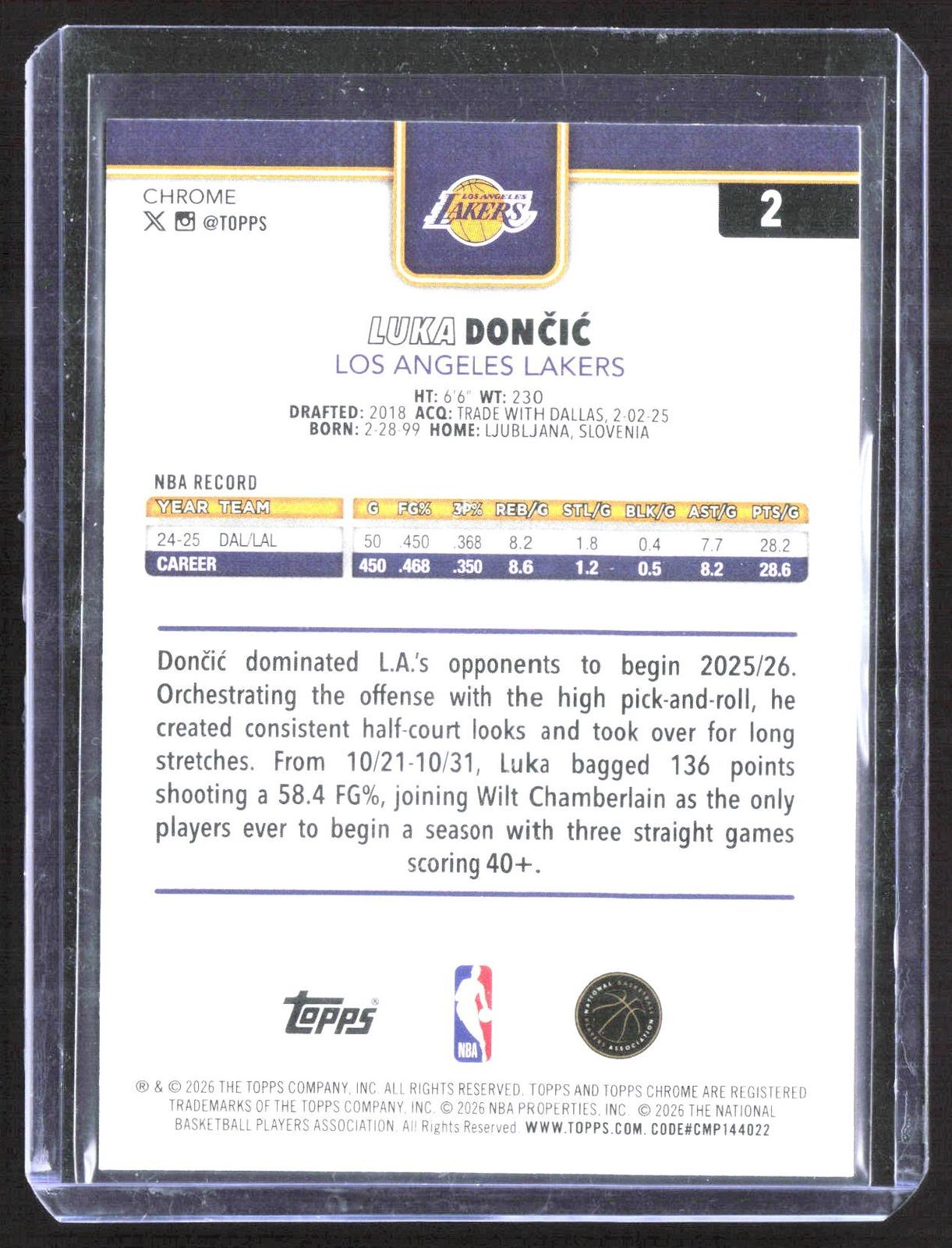 2025-26 Topps Chrome Update #2 Luka Dončić