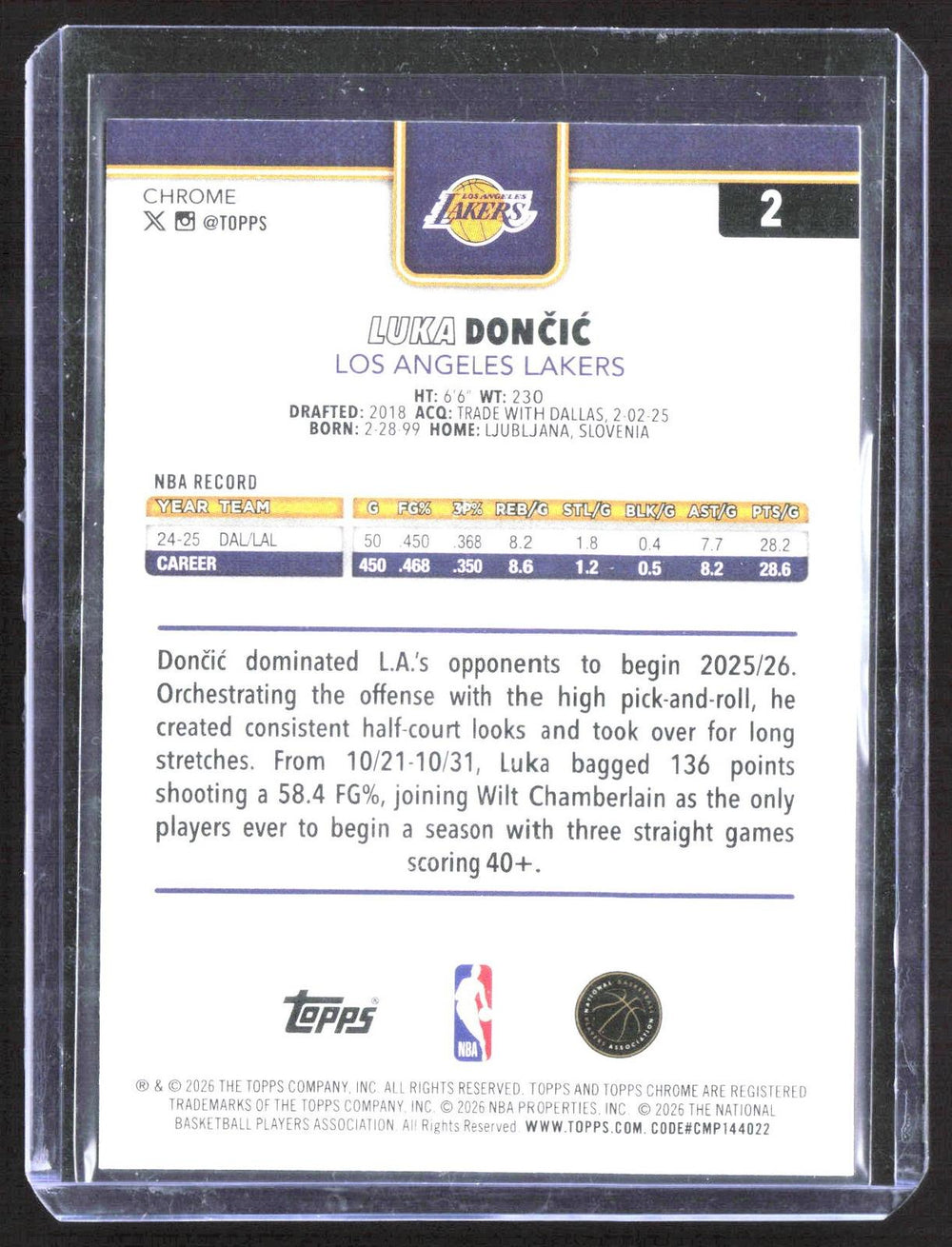 2025-26 Topps Chrome Update #2 Luka Dončić