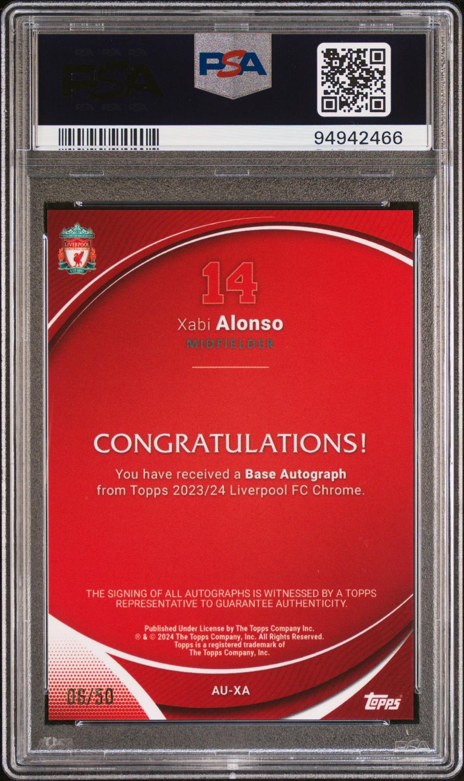 2023-24 Topps Chrome Liverpool Fc Autographs #AUXA Xabi Alonso Autograph-Gold Refractor PSA 10