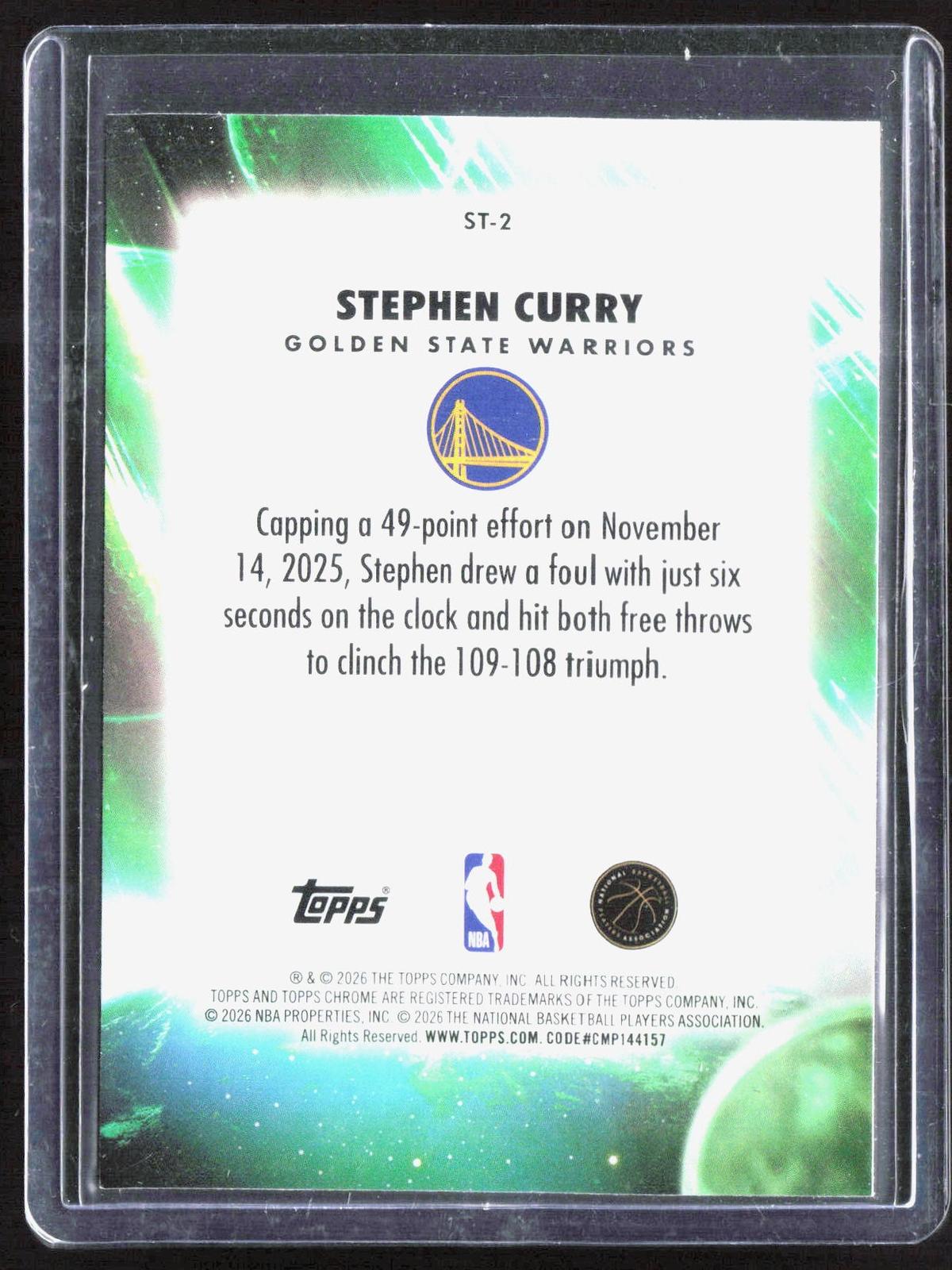 2025-26 Topps Chrome Update #ST-2 Stephen Curry Stratospheric Stars Green Refractor #/99