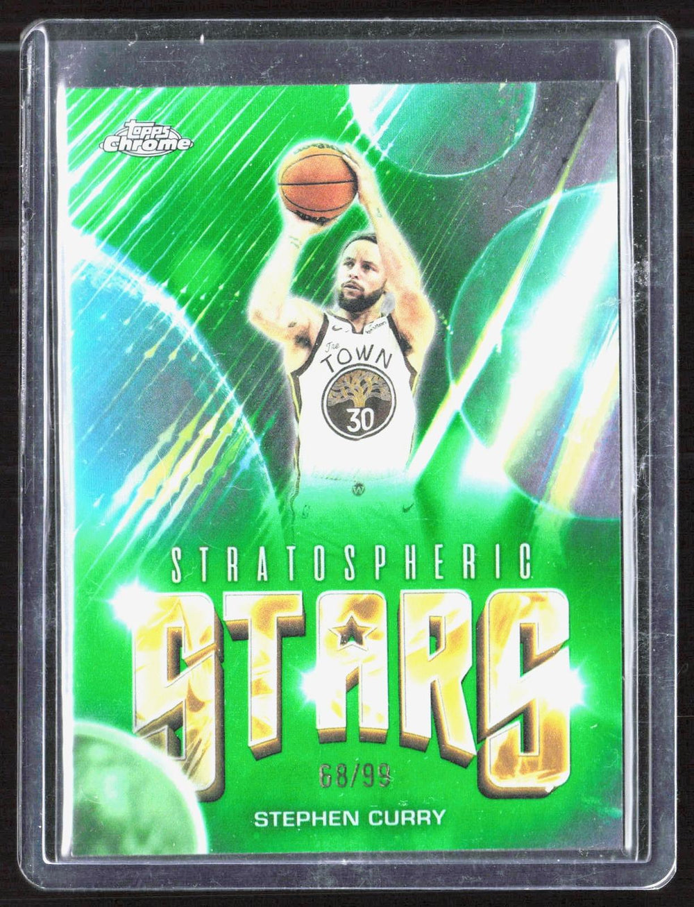 2025-26 Topps Chrome Update #ST-2 Stephen Curry Stratospheric Stars Green Refractor #/99