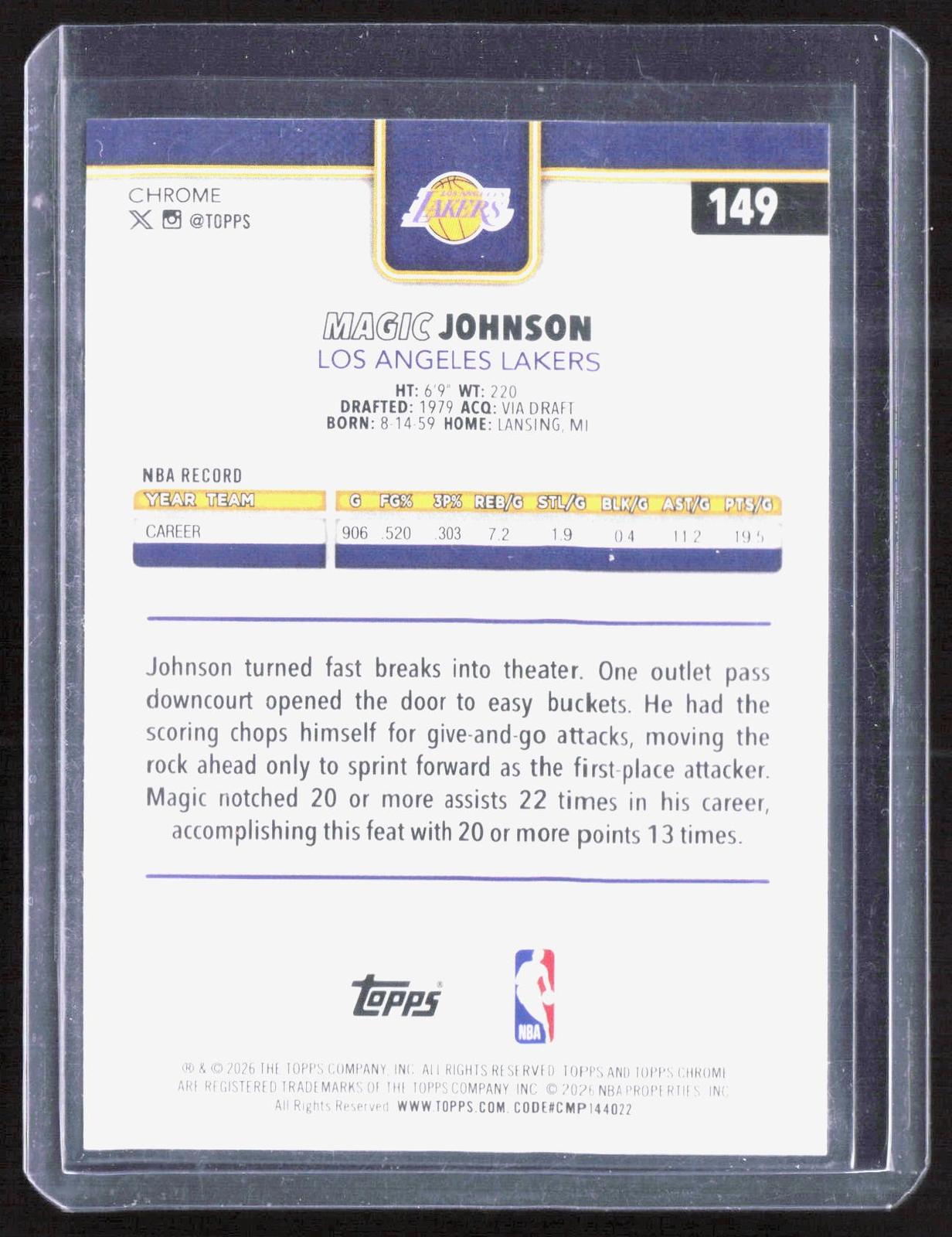 2025-26 Topps Chrome Update #149 Magic Johnson Magenta Refractor #/399