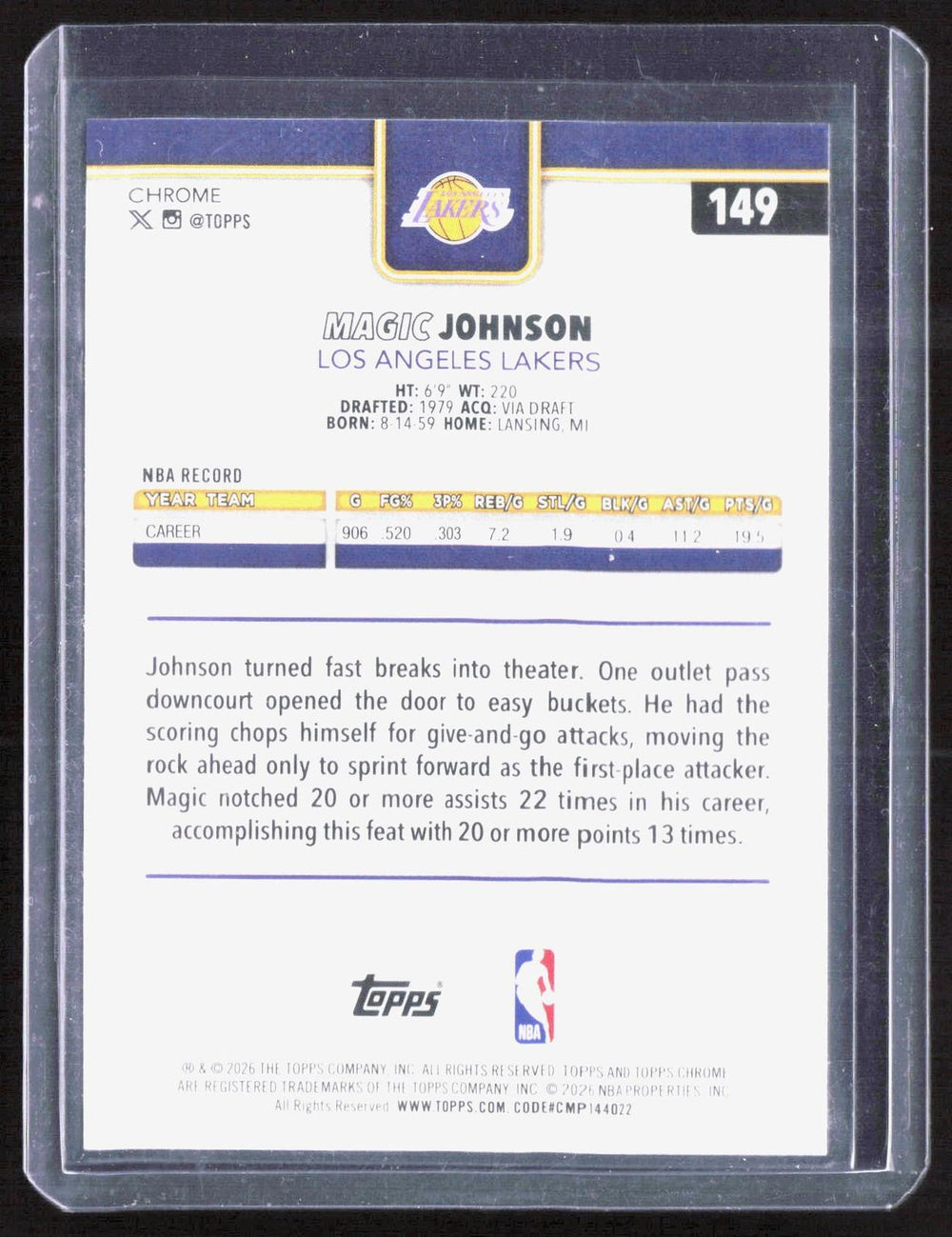 2025-26 Topps Chrome Update #149 Magic Johnson Magenta Refractor #/399
