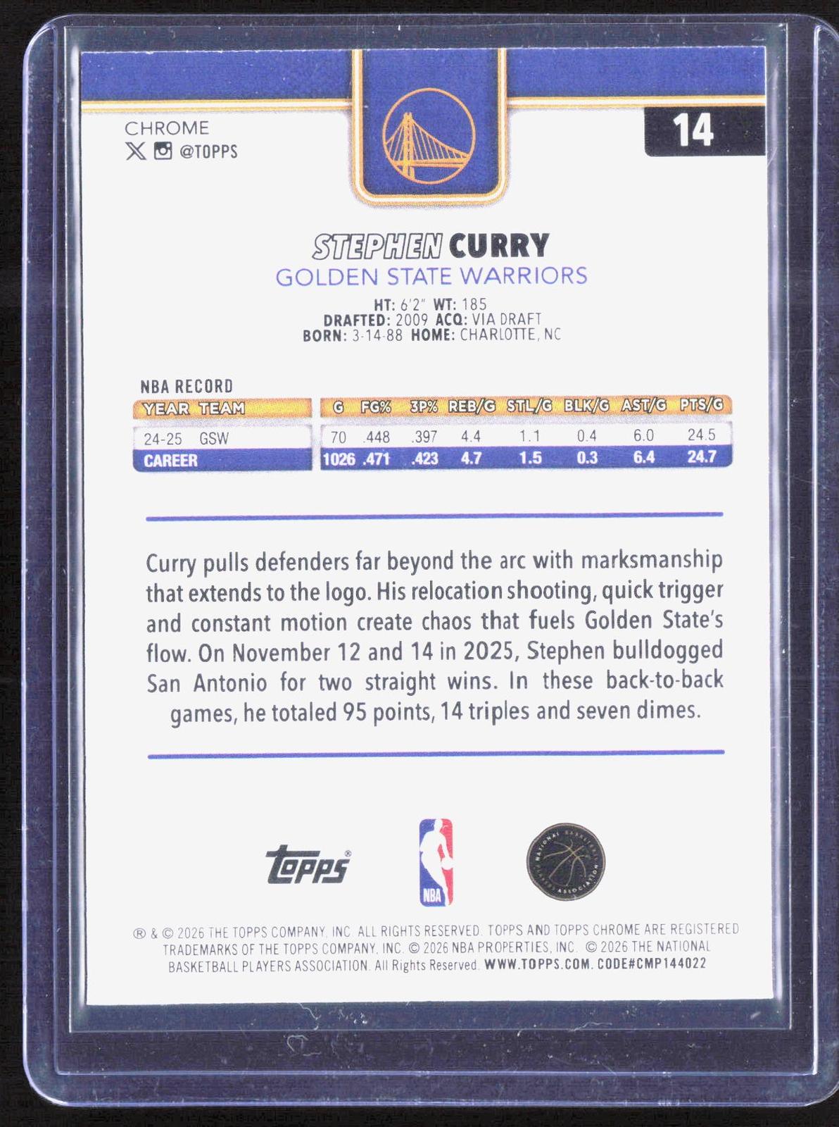 2025-26 Topps Chrome Update #14 Stephen Curry Xfractor
