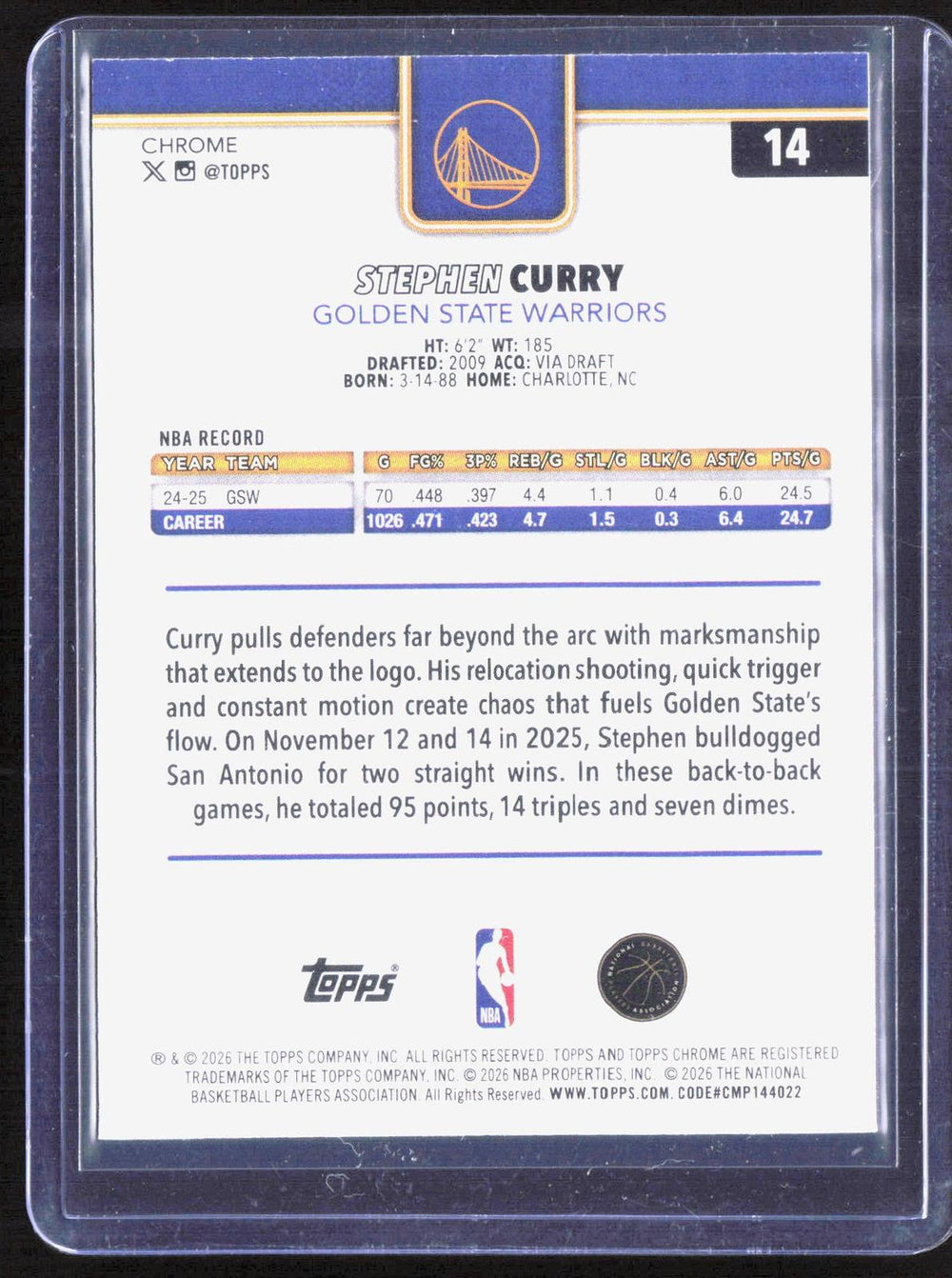 2025-26 Topps Chrome Update #14 Stephen Curry Xfractor