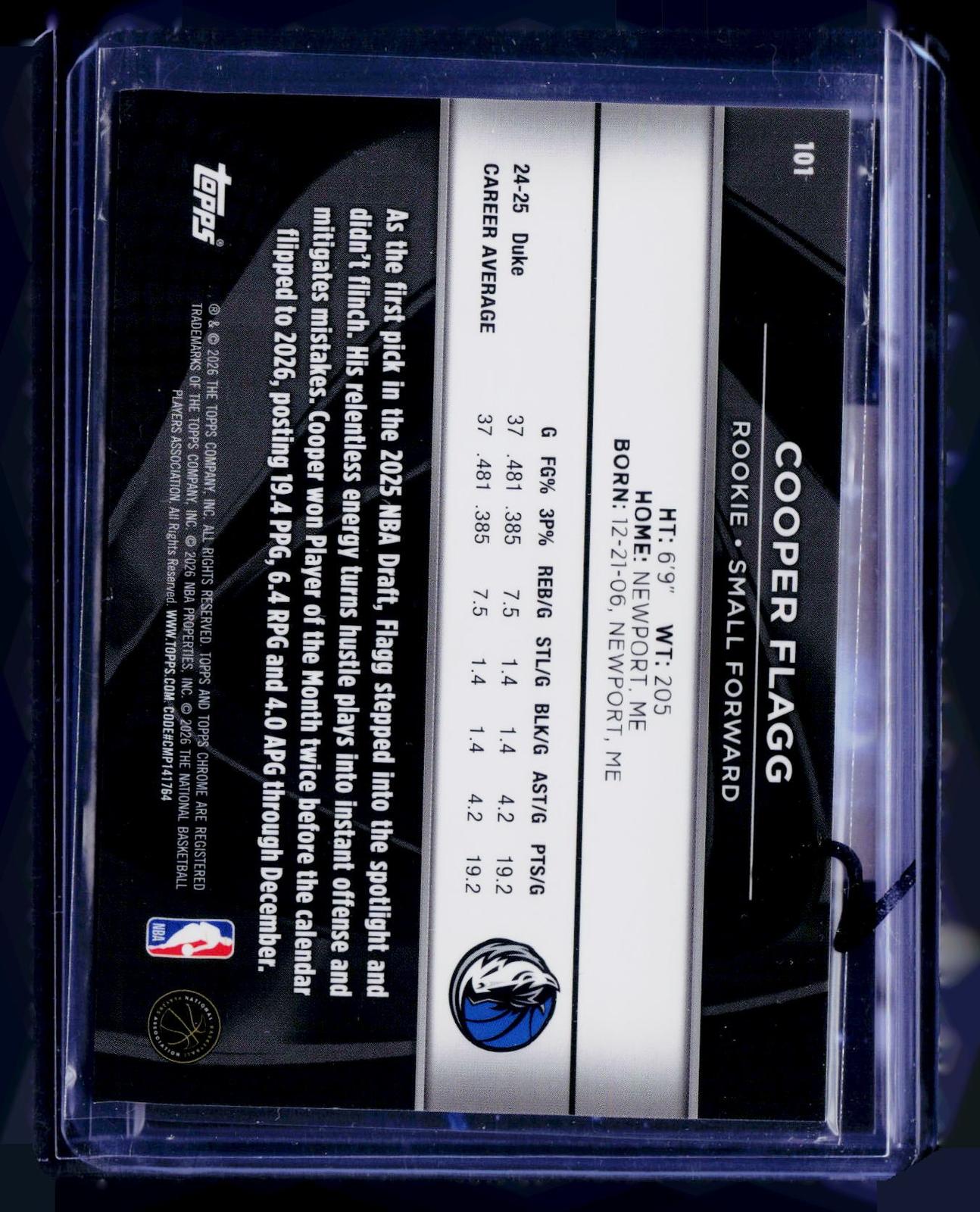 2025-26 Topps Chrome Update #GR-1 Cooper Flagg New Editions Refractor
