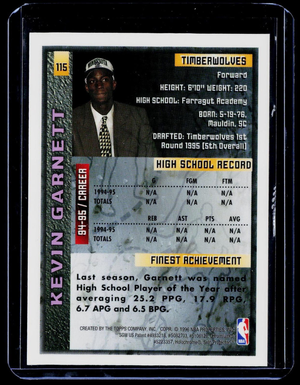 1995-96 Finest #115 Kevin Garnett RC