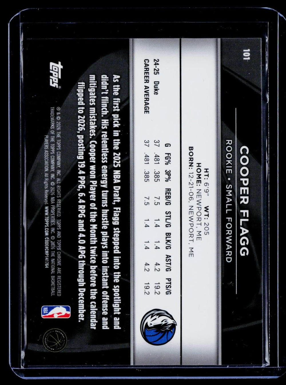2025-26 Topps Chrome Black #101 Cooper Flagg Refractor Wave #/299