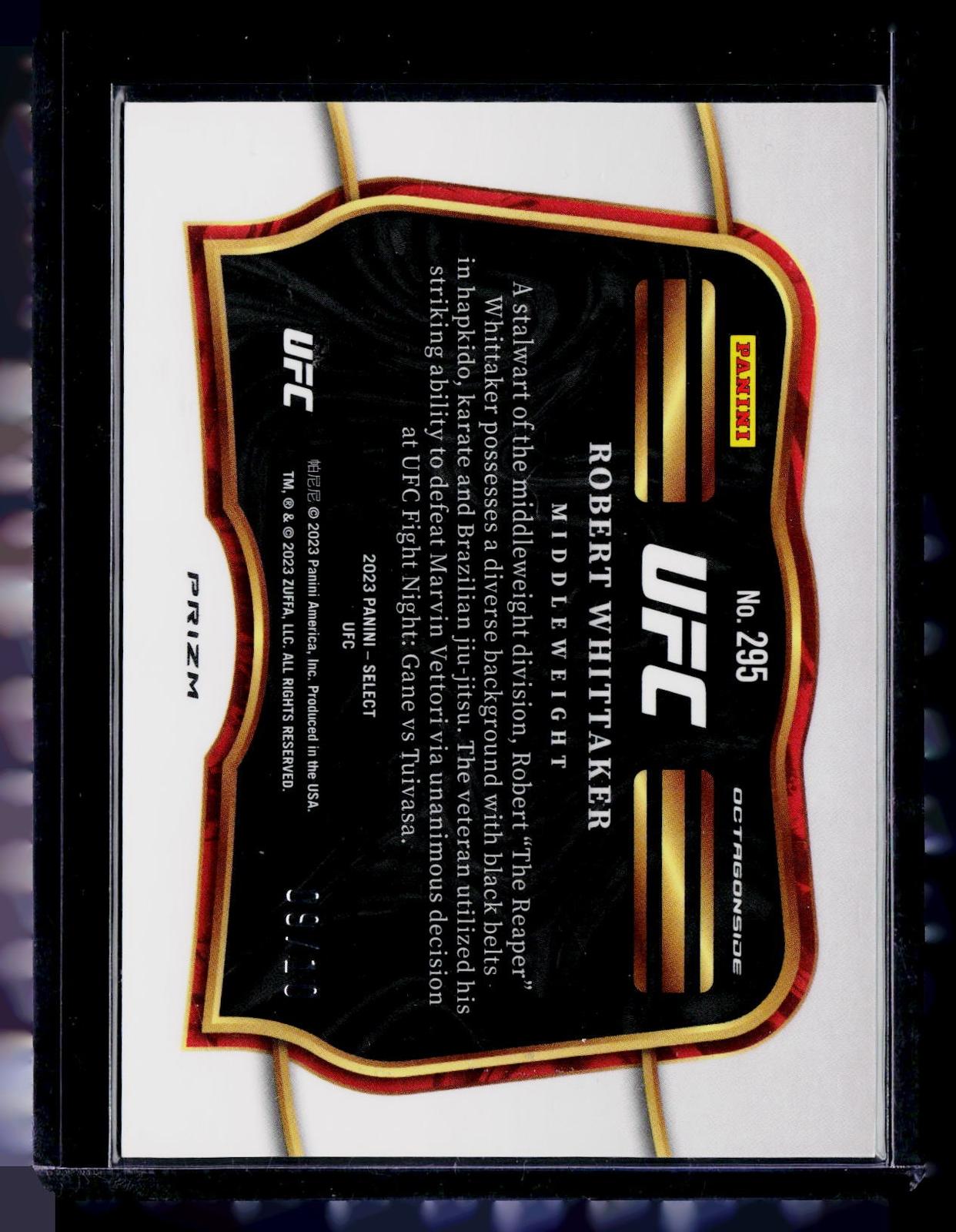 2023 Panini Select UFC #295 Robert Whittaker Gold Prizm #/10