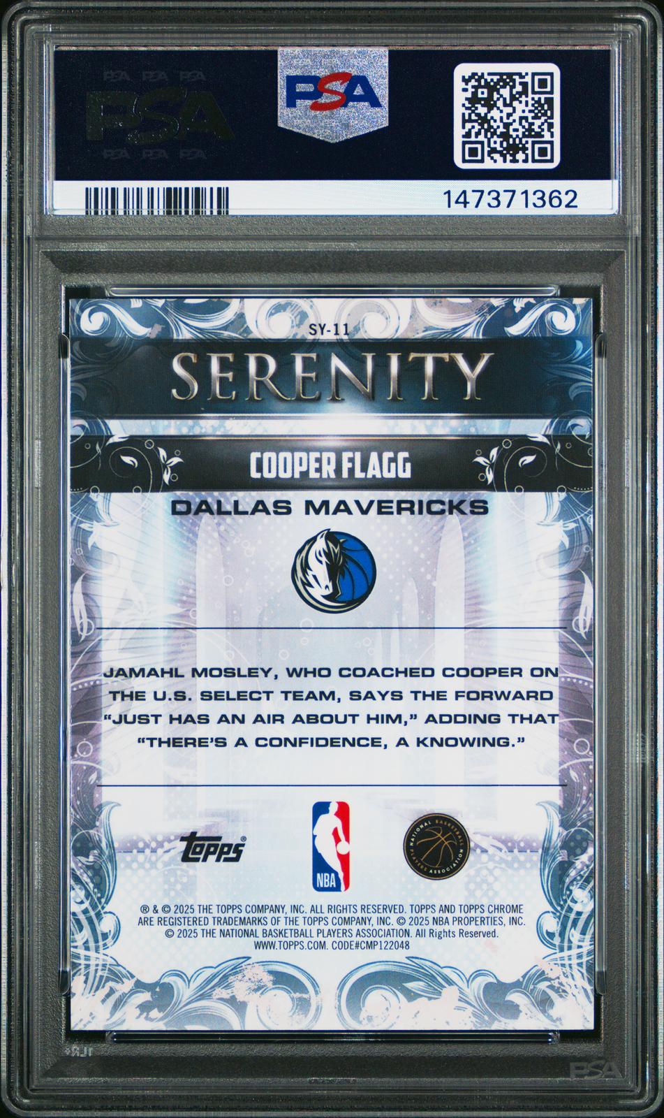 2025 Topps Chrome Serenity #SY-11 Cooper Flagg PSA 10