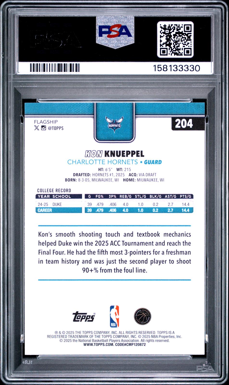 2025 Topps #204 Kon Knueppel PSA 10