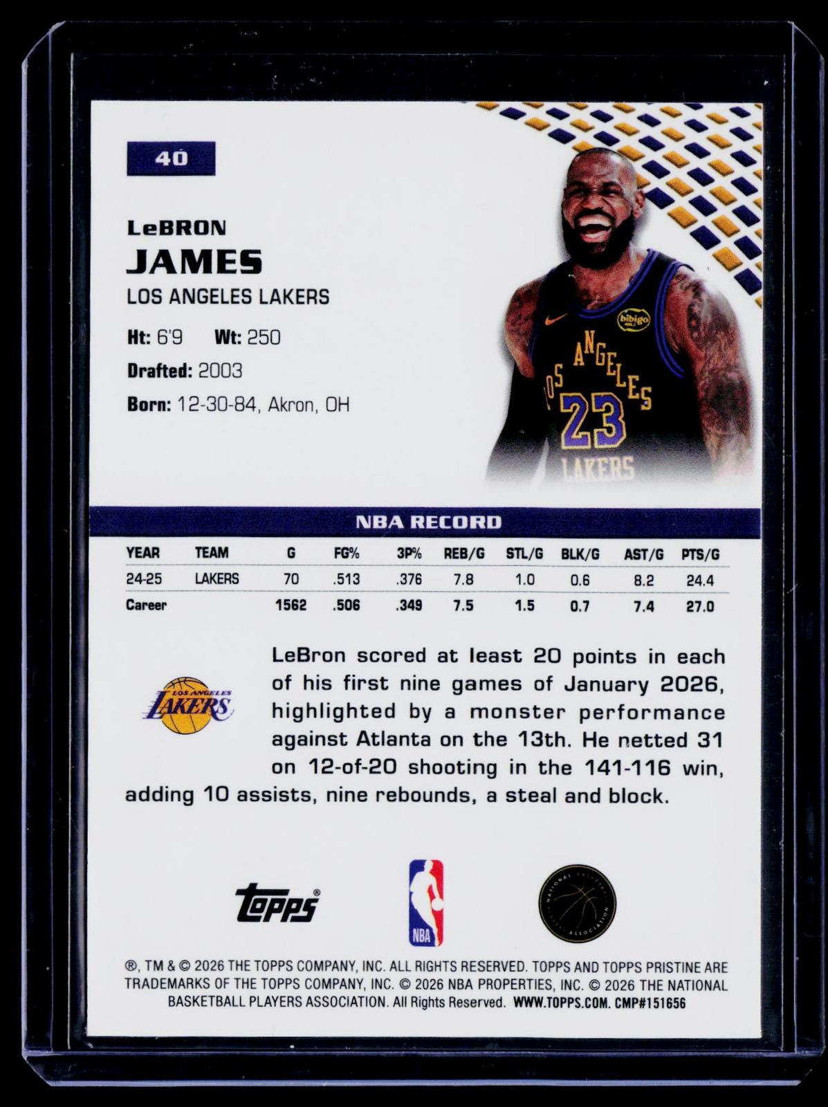 2025-26 Topps Pristine #40 LeBron James Arc Refractor