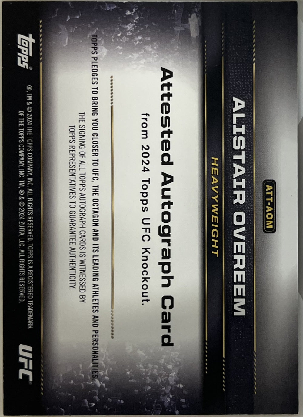Alistair Overeem Topps Knockout UFC - Attested Autographs ATT-AOM NM (Back)