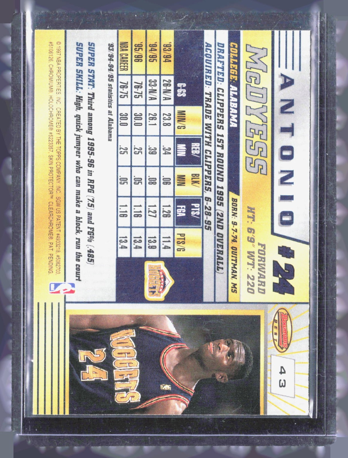 1996-97 Bowman's Best Antonio McDyess 43 Basketball Denver Nuggets