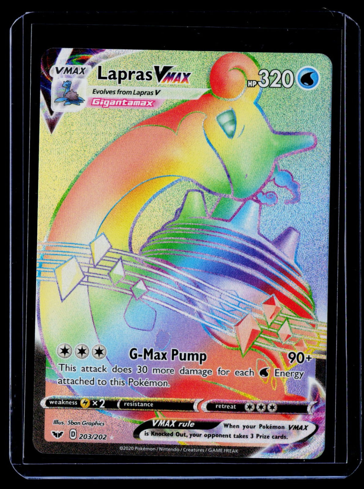 Lapras VMAX (Secret) Holo SWSH01: Sword & Shield Base Set 203/202 NM