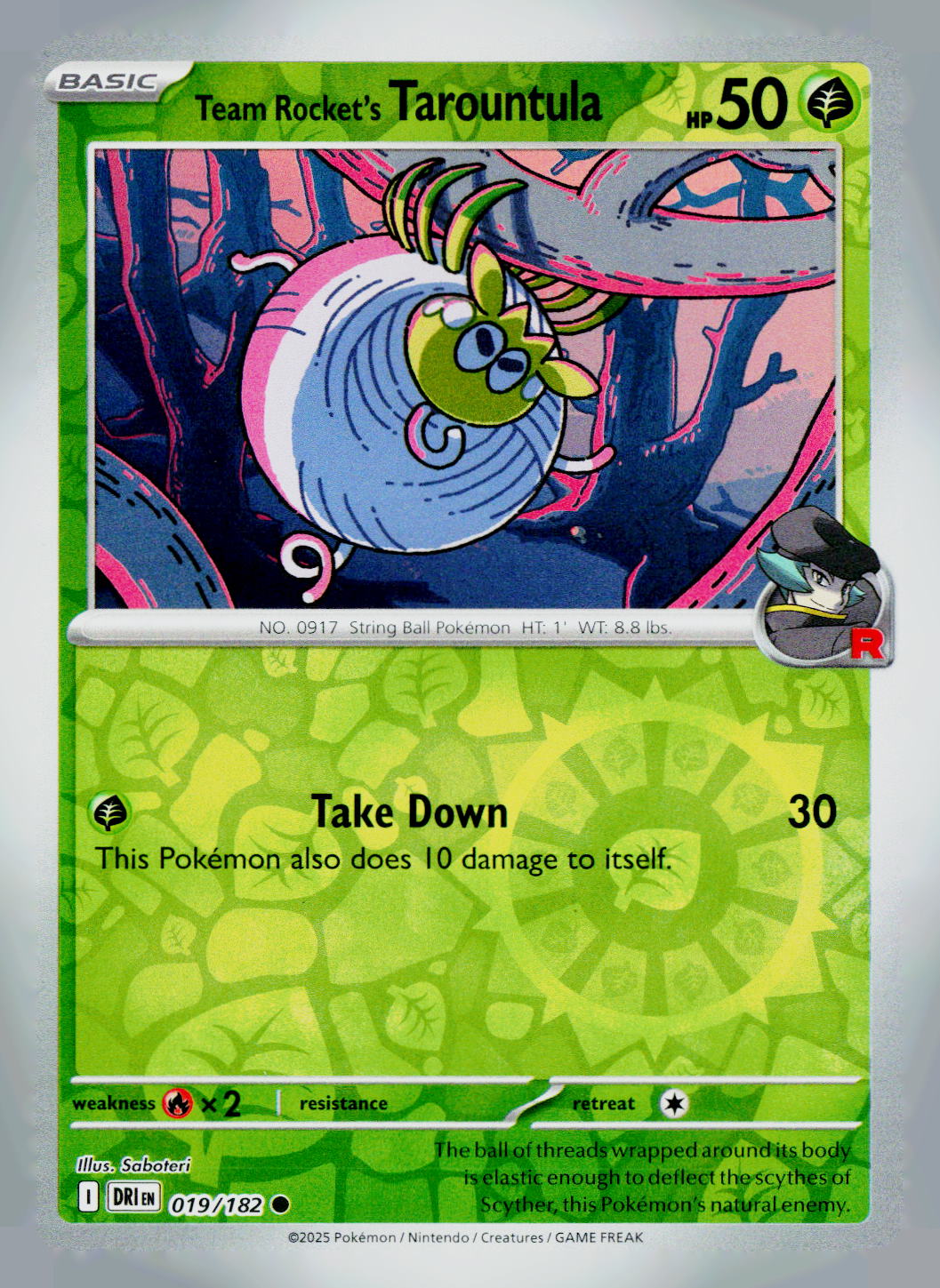 Team Rocket's Tarountula DRI 019/182 Reverse Holo NM
