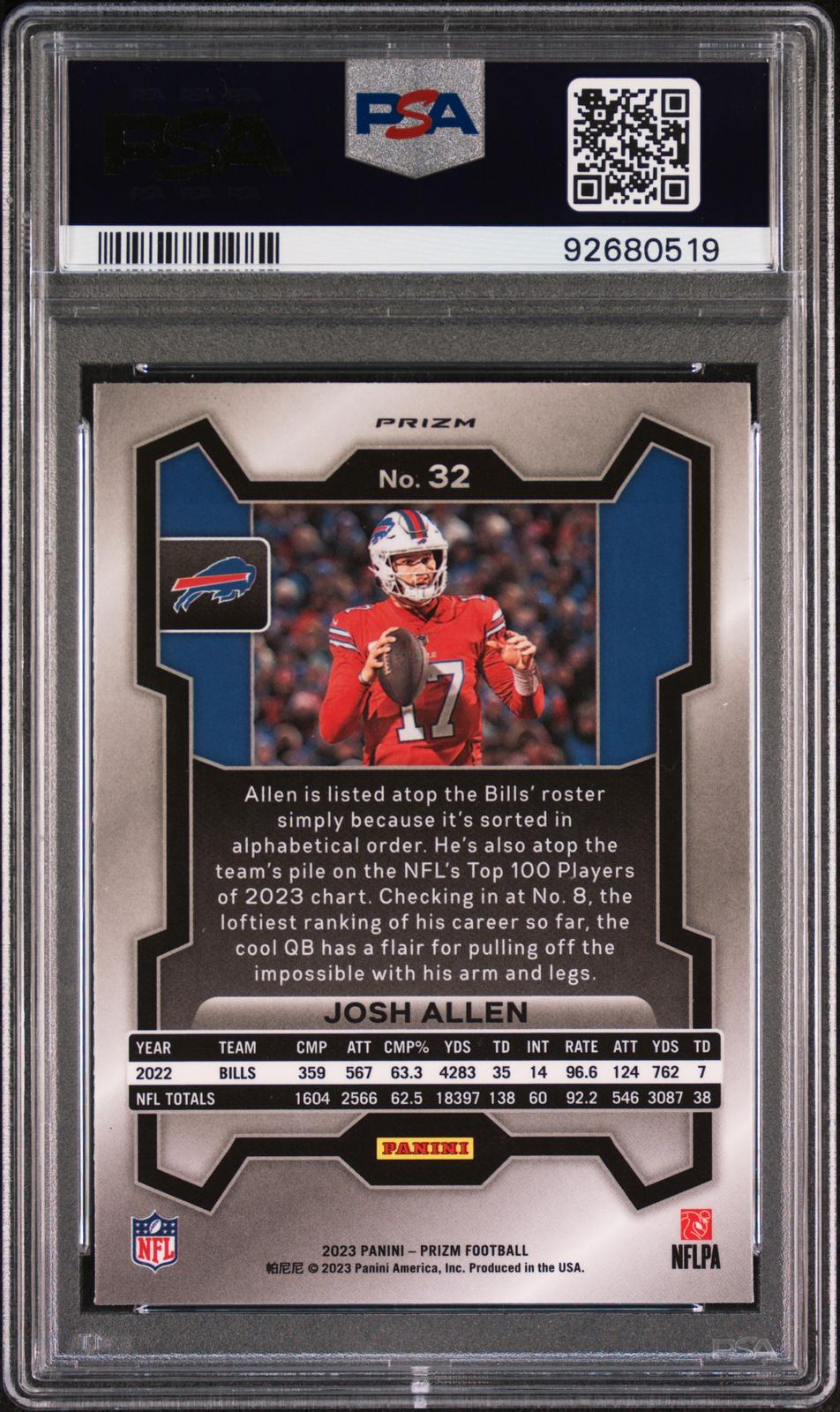 2023 Panini Prizm #32 Josh Allen Black & White Checker PSA 9