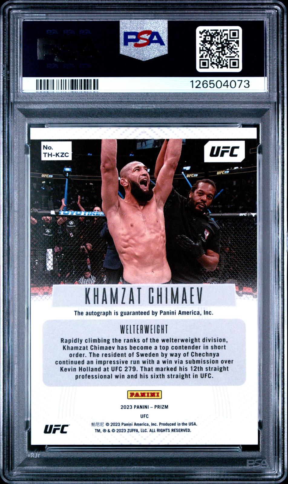 2023 Panini Prizm Ufc Throwback Signatures #THKZC Khamzat Chimaev PSA 9