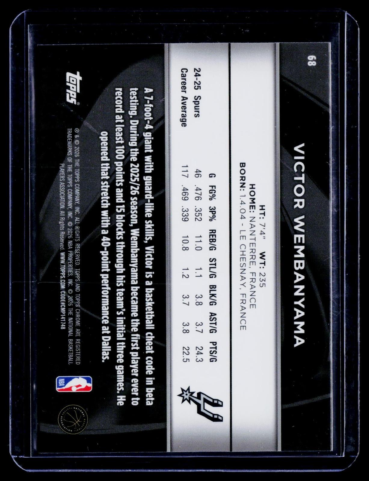 2025-26 Topps Chrome Black #68 Victor Wembanyama
