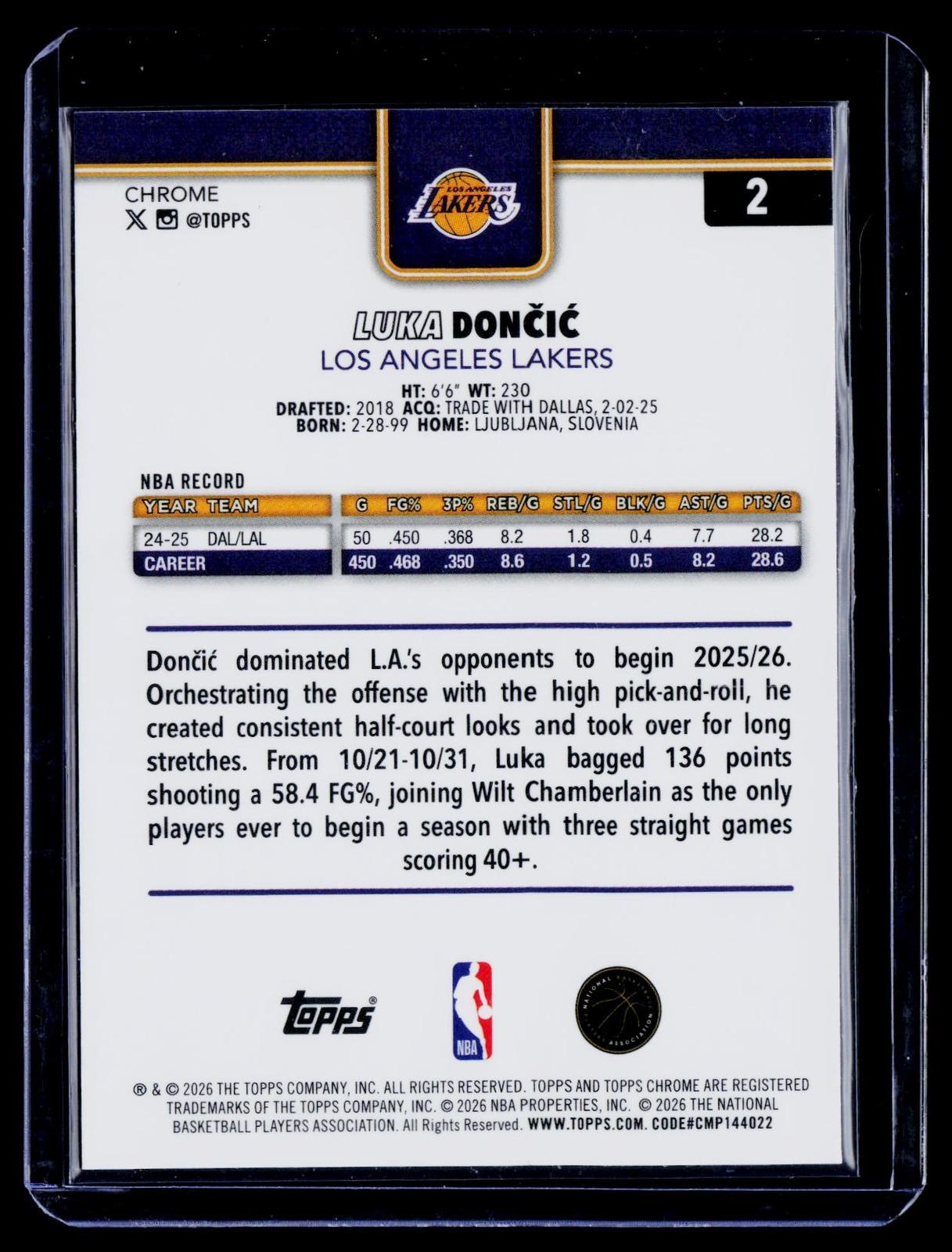 2025-26 Topps Chrome Update #2 Luka Dončić X-Fractor