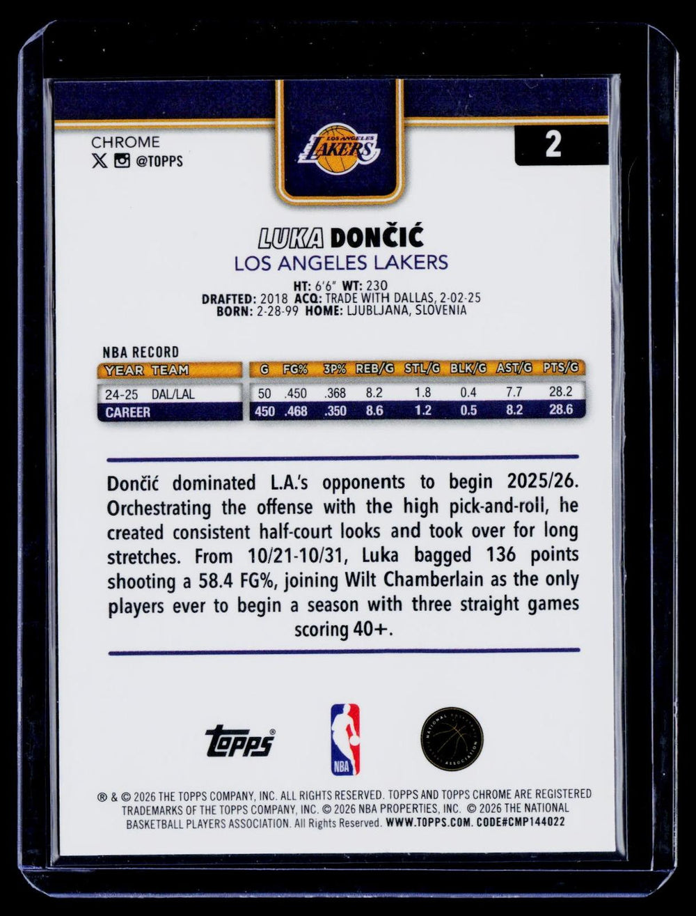 2025-26 Topps Chrome Update #2 Luka Dončić X-Fractor