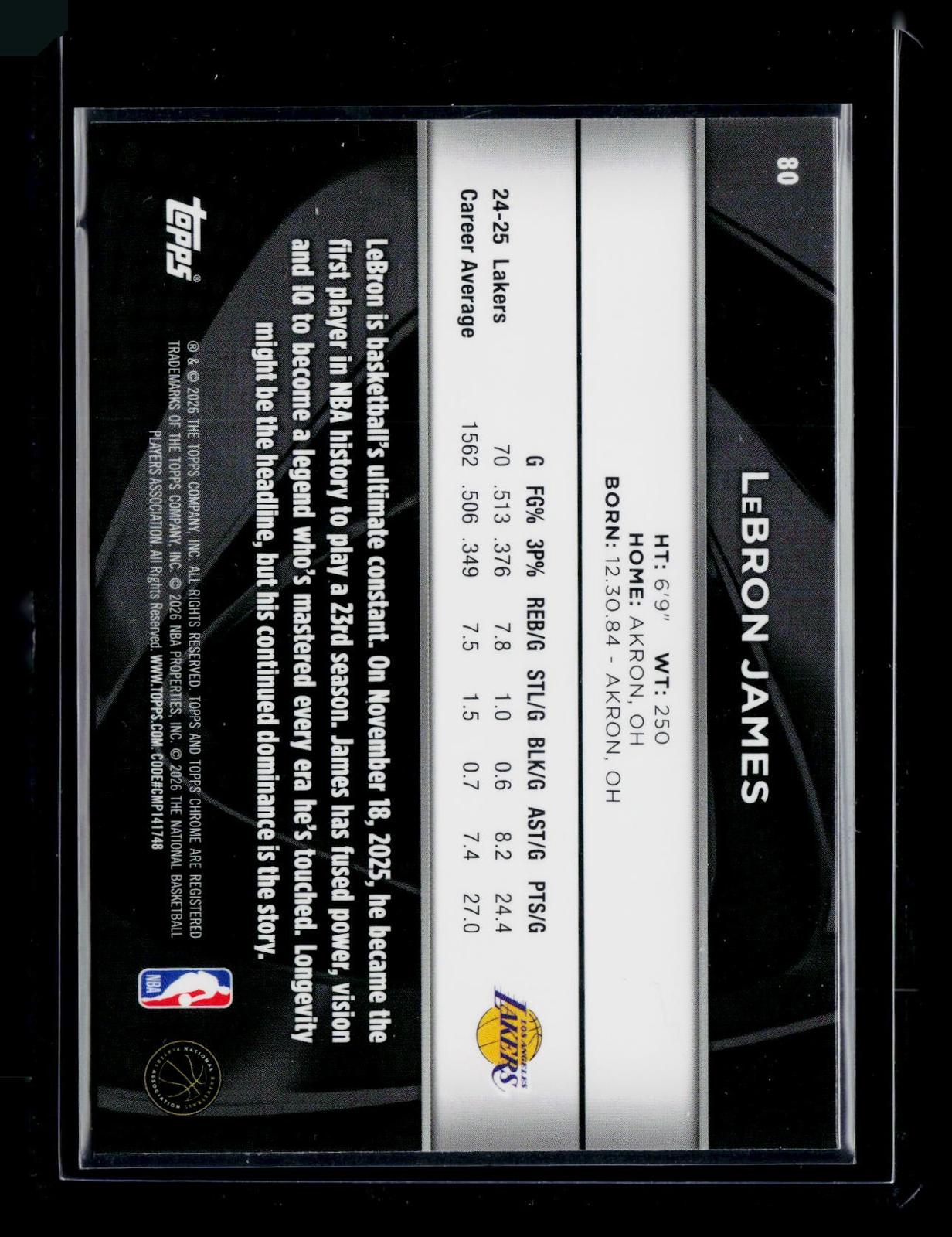 2025-26 Topps Chrome Black #80 LeBron James