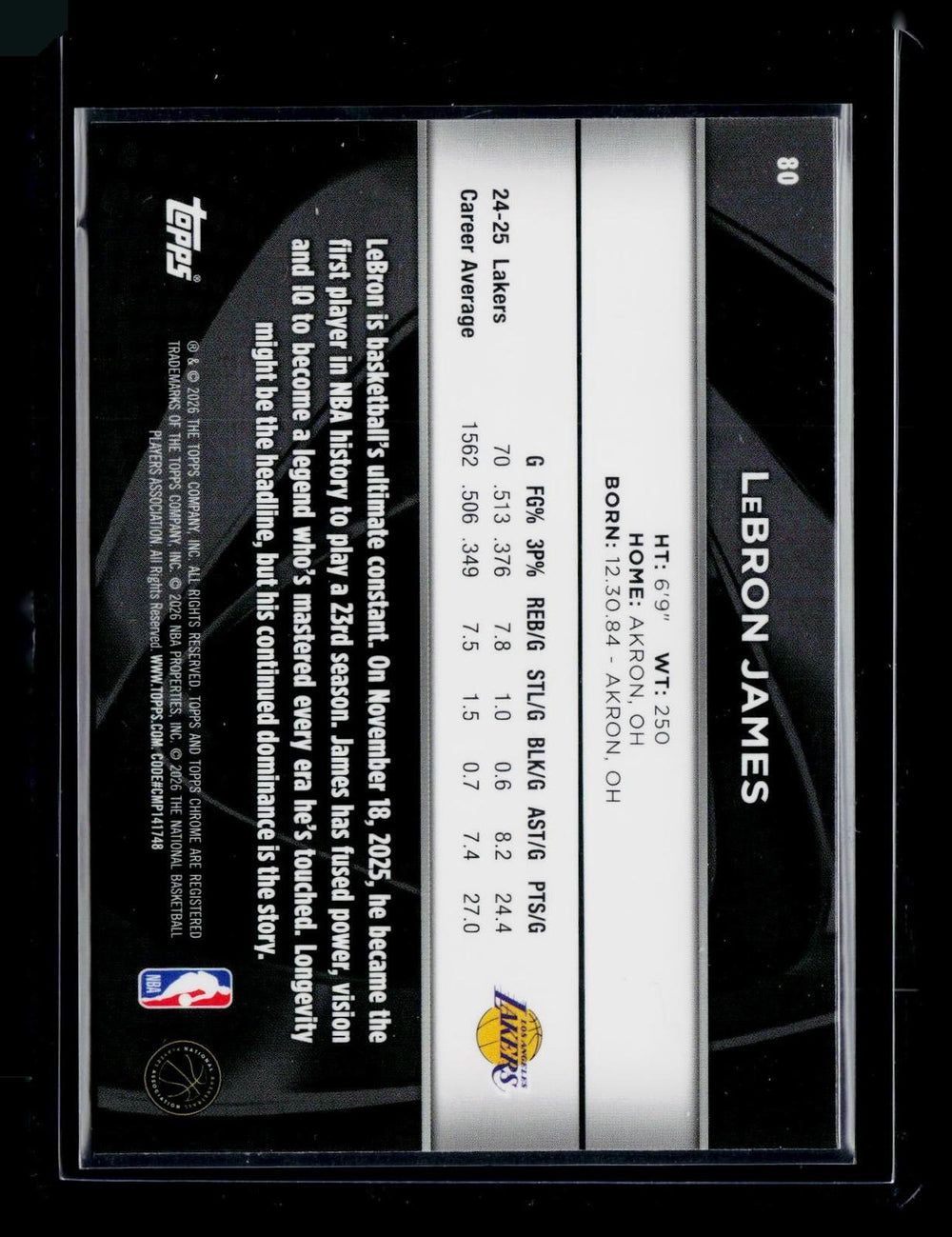 2025-26 Topps Chrome Black #80 LeBron James
