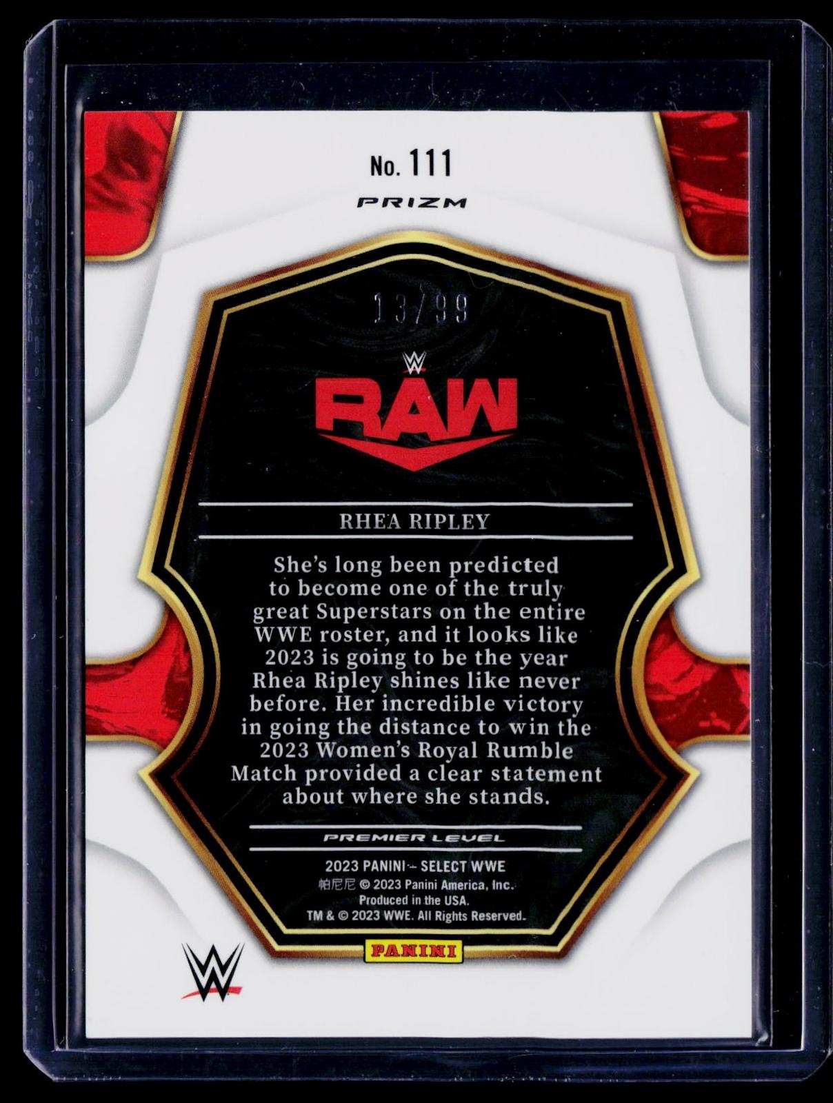 2023 Panini Select WWE #111 Rhea Ripley Purple Prizm #/99