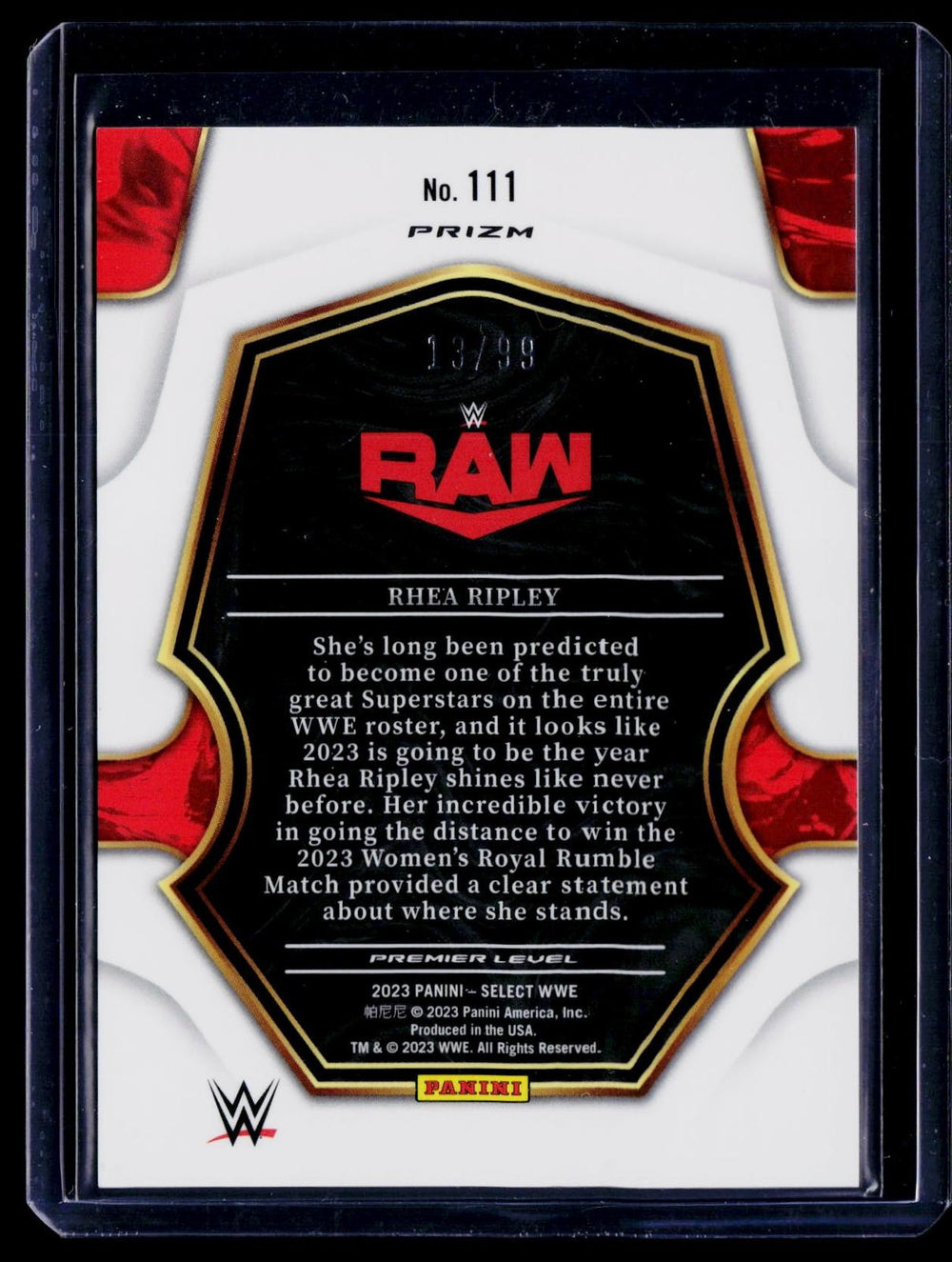2023 Panini Select WWE #111 Rhea Ripley Purple Prizm #/99