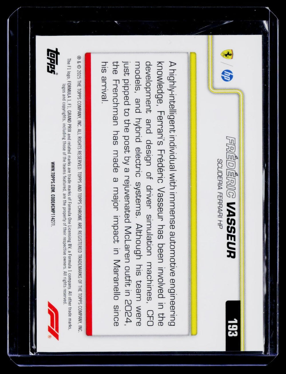 2025 Topps Chrome Formula 1 #193 Frédéric Vasseur Orange Refractor #/25