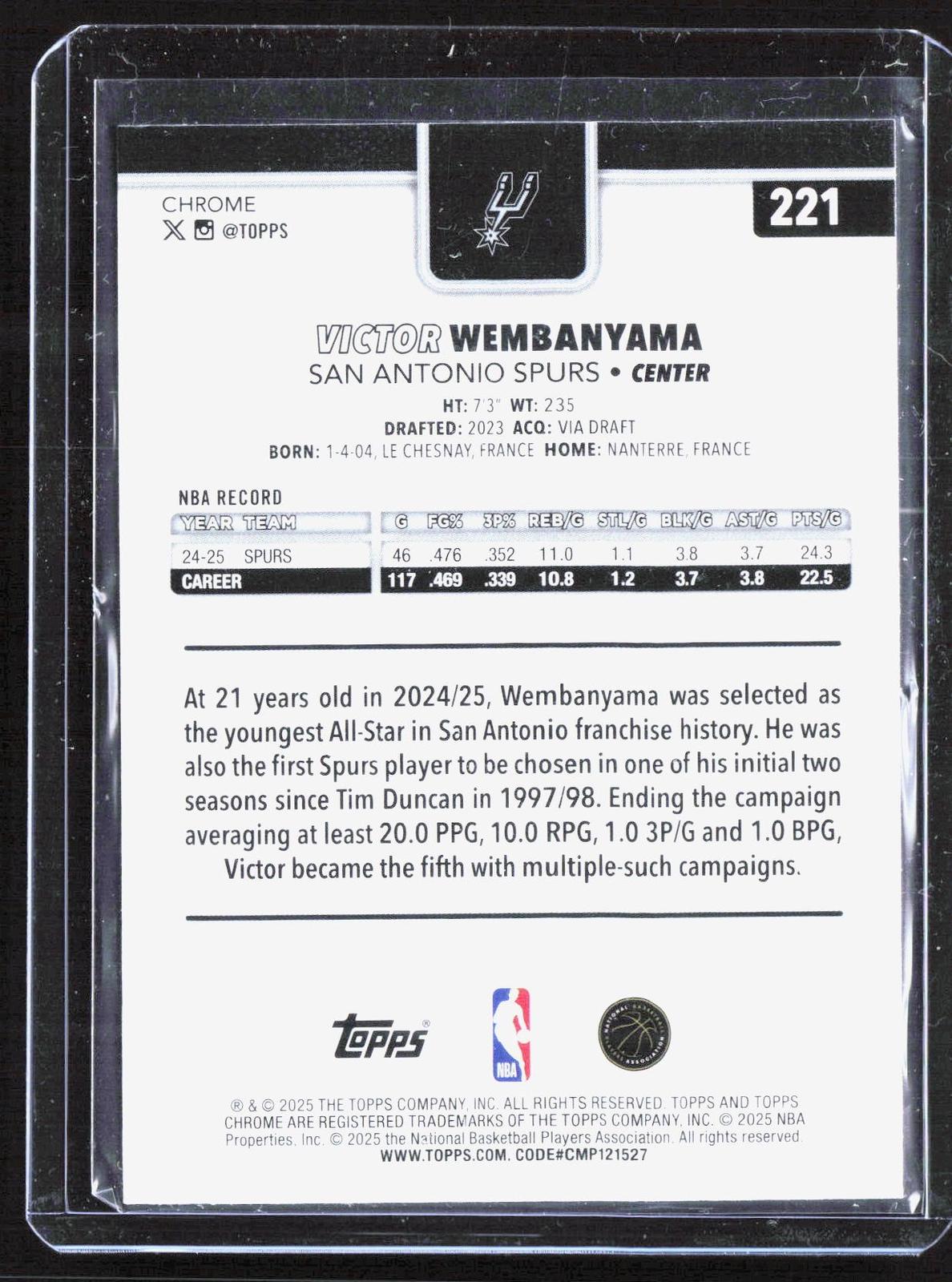 2025-26 Topps Chrome #221 Victor Wembanyama