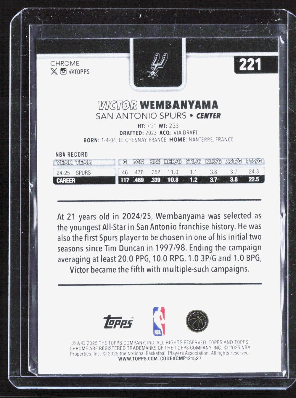 2025-26 Topps Chrome #221 Victor Wembanyama
