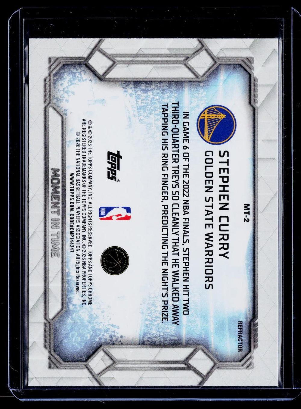2025-26 Topps Chrome Update #MT-2 Stephen Curry Moment In Time Refractor
