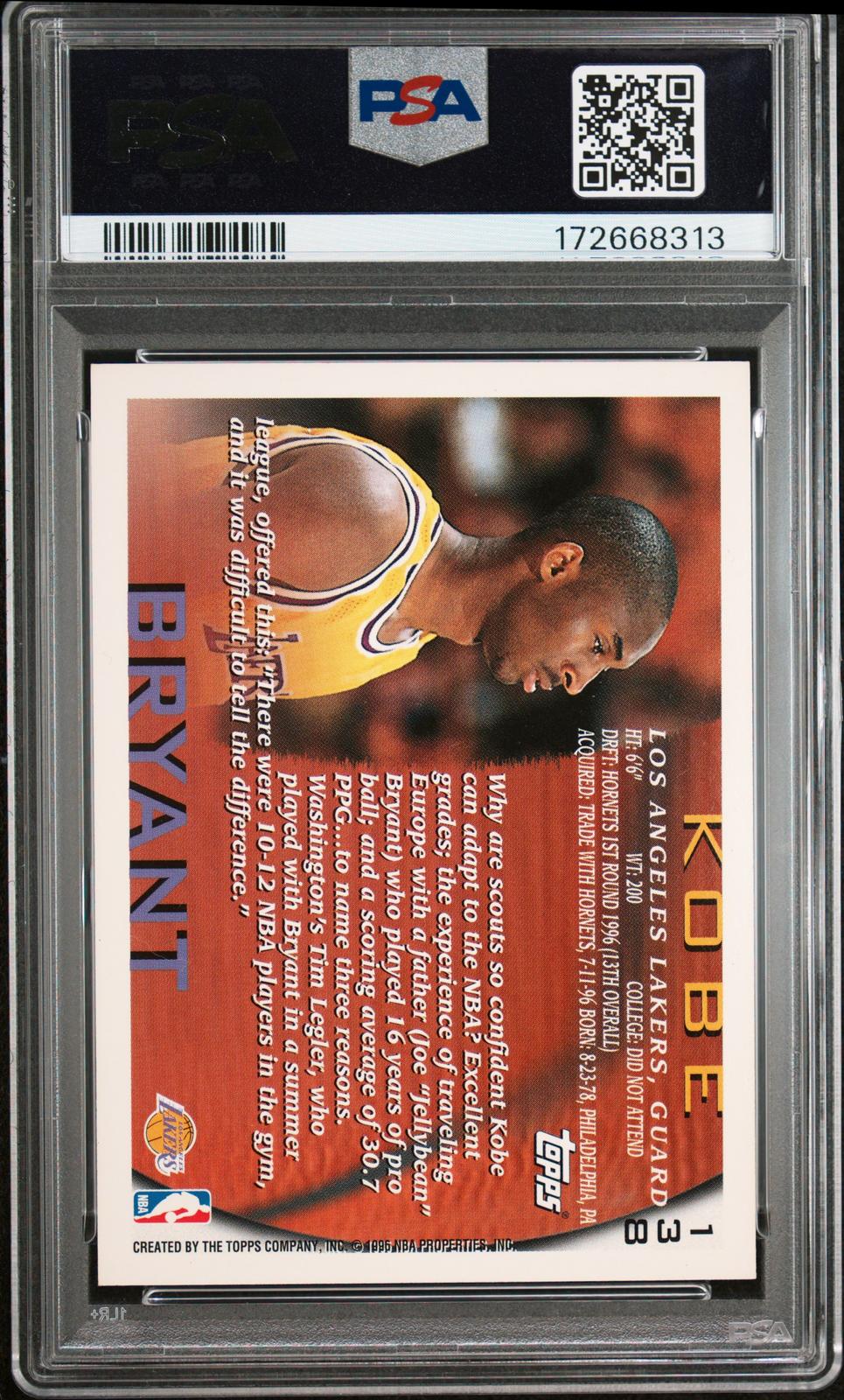 1996 Topps #138 Kobe Bryant PSA 8