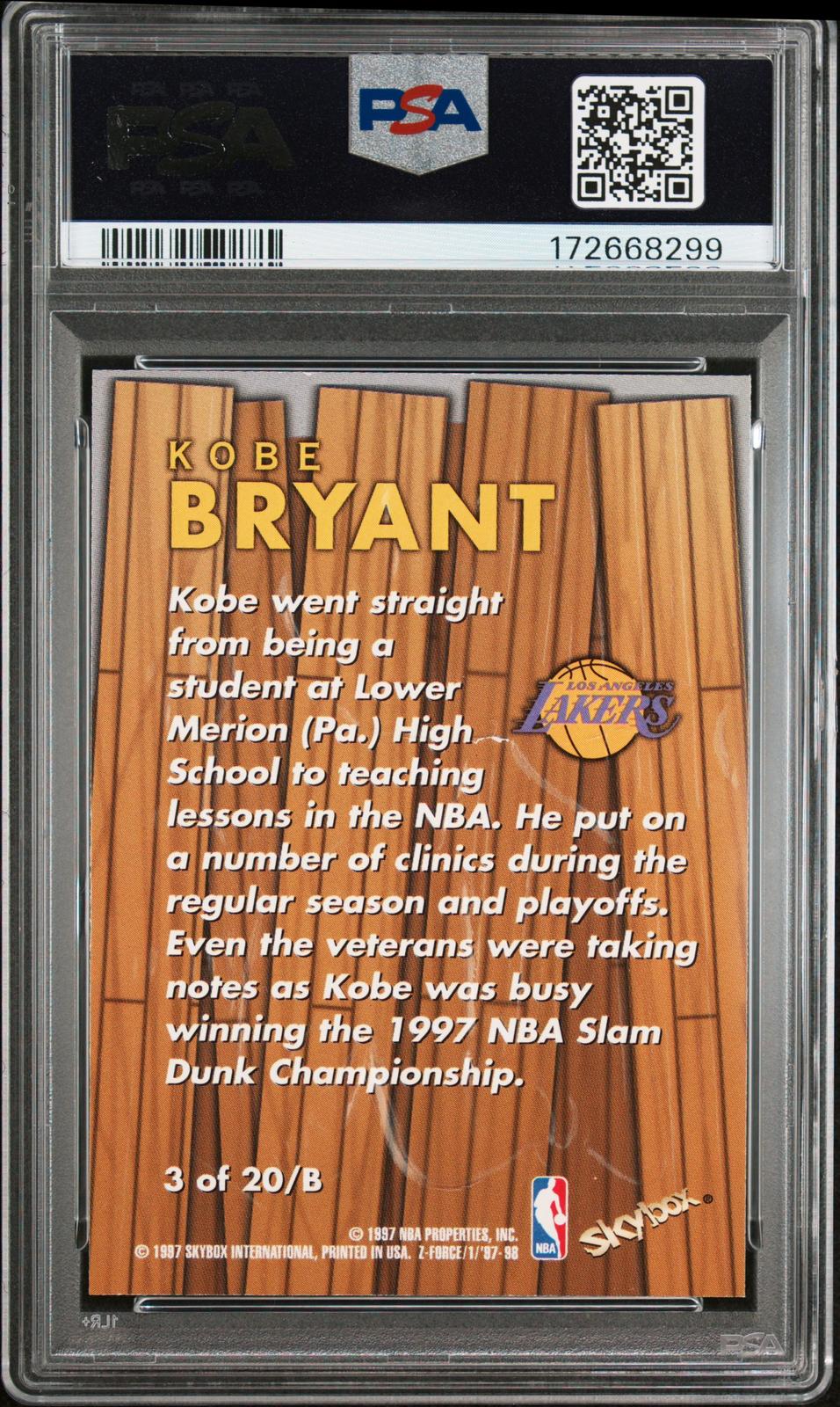 1997 Skybox Z-Force Boss #3 Kobe Bryant Boss PSA 7