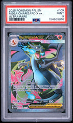 2025 Pokemon Pfl En-Phantasmal Flames #109 Mega Charizard X Ex Ultra Rare PSA 9