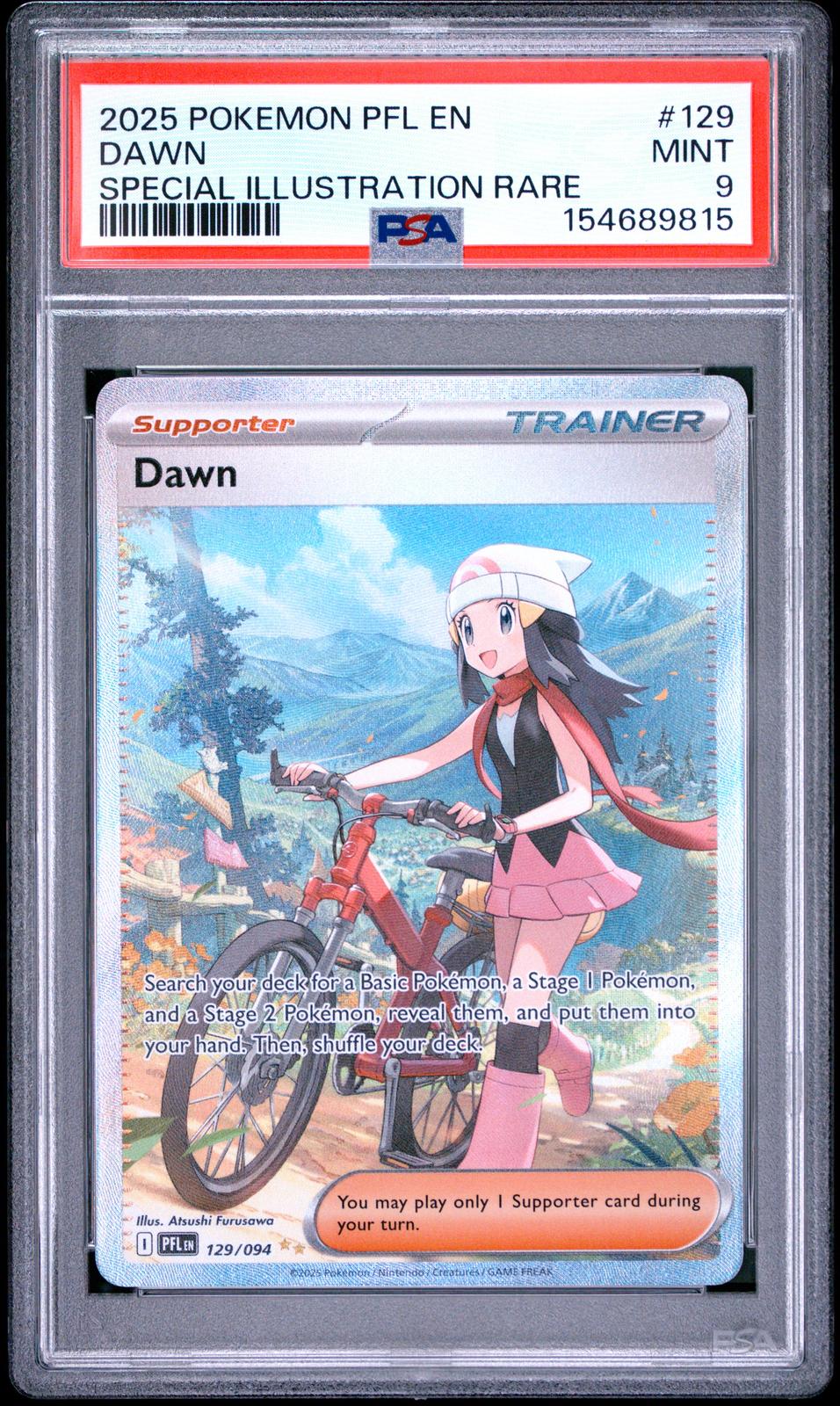 2025 Pokemon Pfl En-Phantasmal Flames #129 Dawn Special Illustration Rare PSA 9