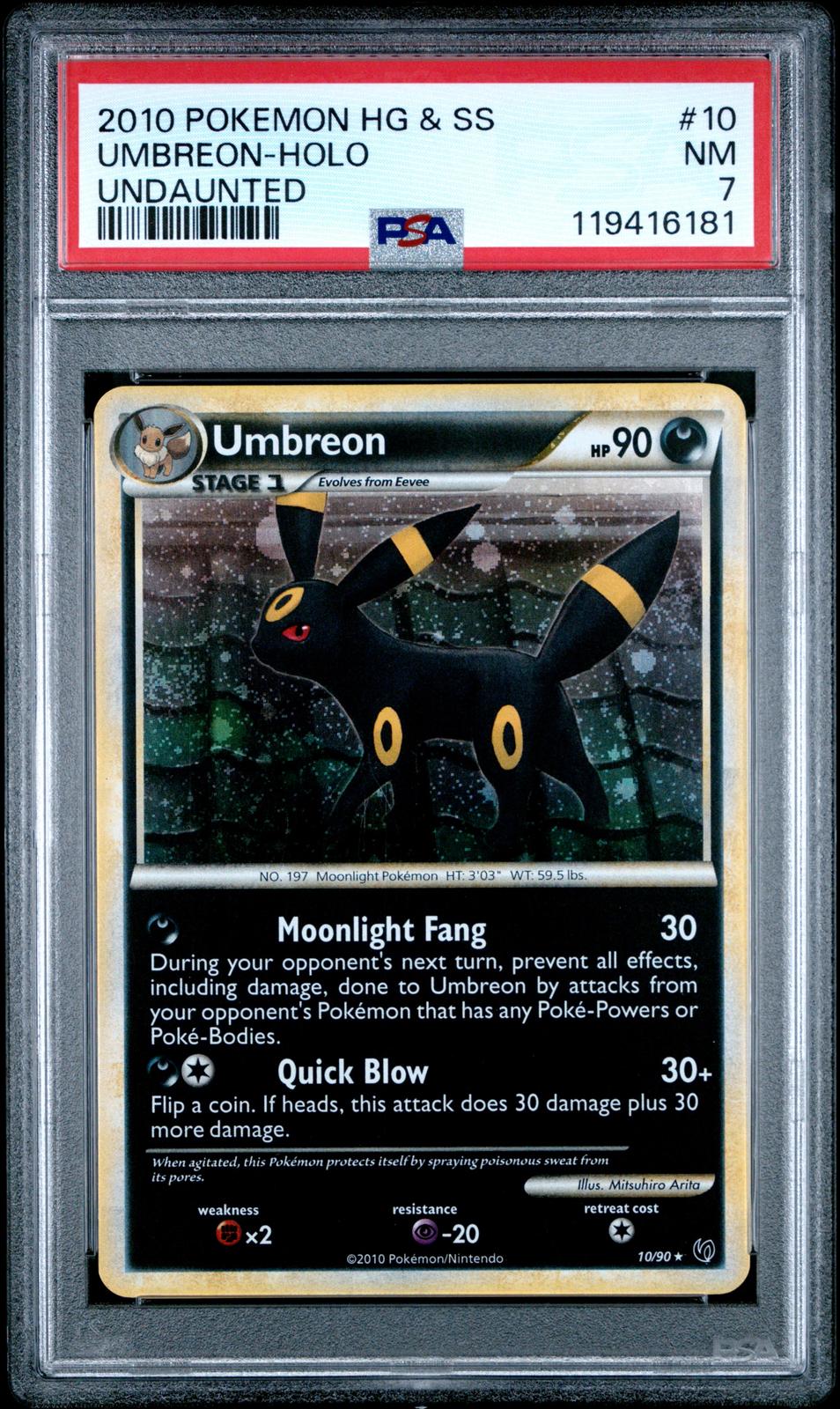 2010 Pokemon HG & SS Undaunted #10 Umbreon-Holo Undaunted PSA 7 WITH SWIRL
